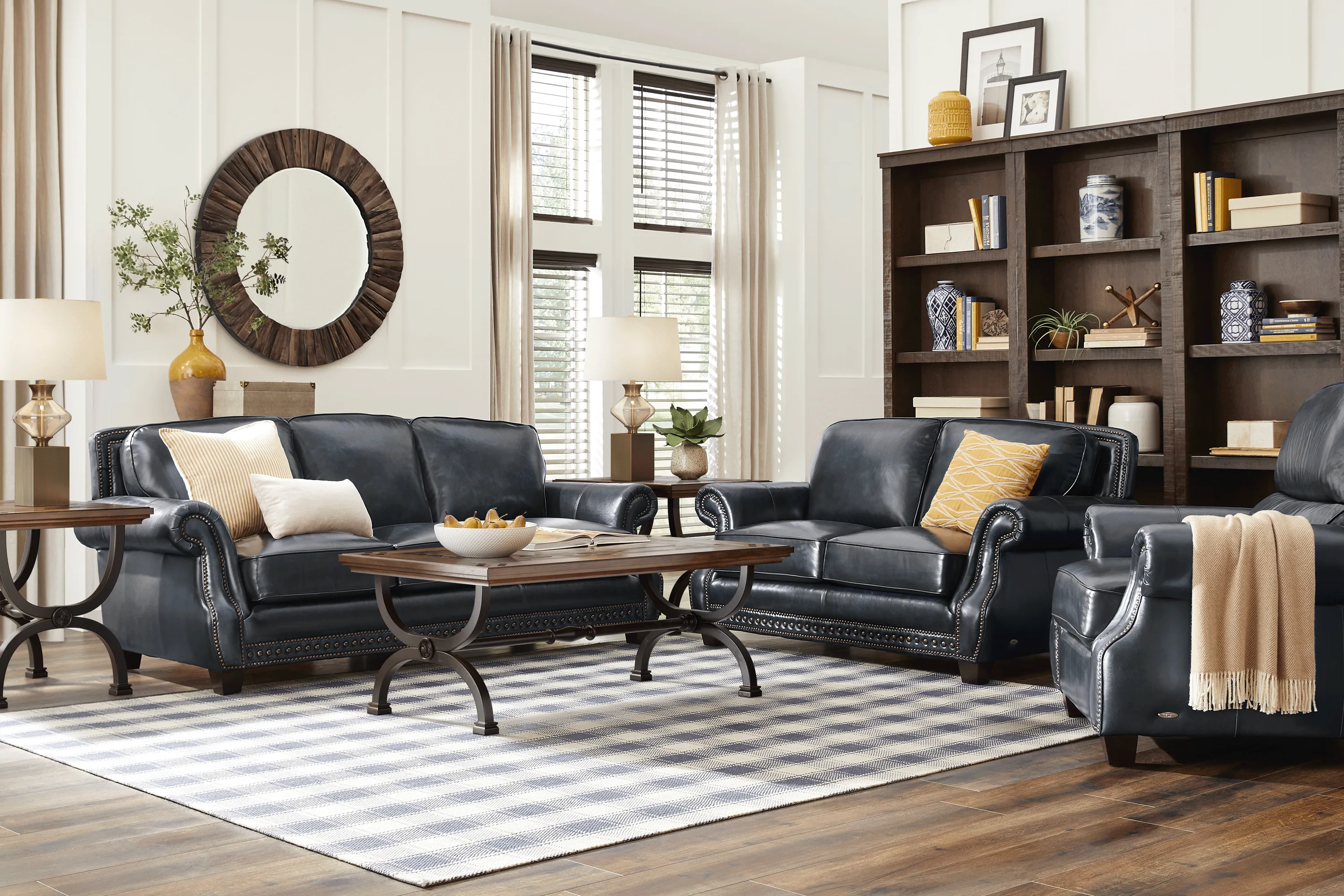 Calvano Blue Leather 5 Pc Living Room - Thumbnail - Image 1