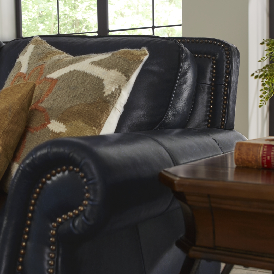 Calvano Blue Leather 7 Pc Living Room - Thumbnail - Image 4