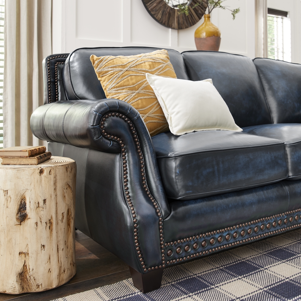 Calvano Blue Leather 7 Pc Living Room - Thumbnail - Image 5