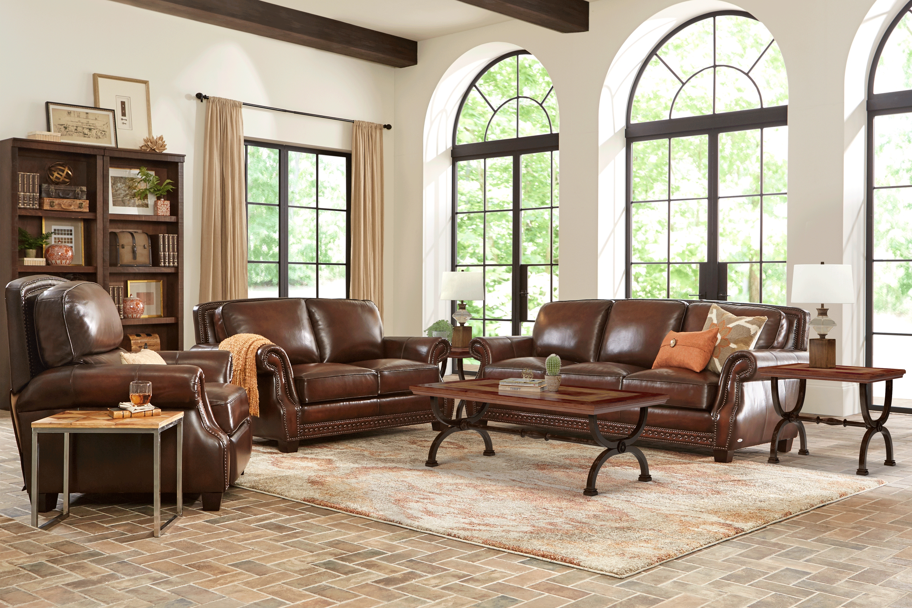 Calvano Brown Leather 3 Pc Living Room - Thumbnail - Image 1