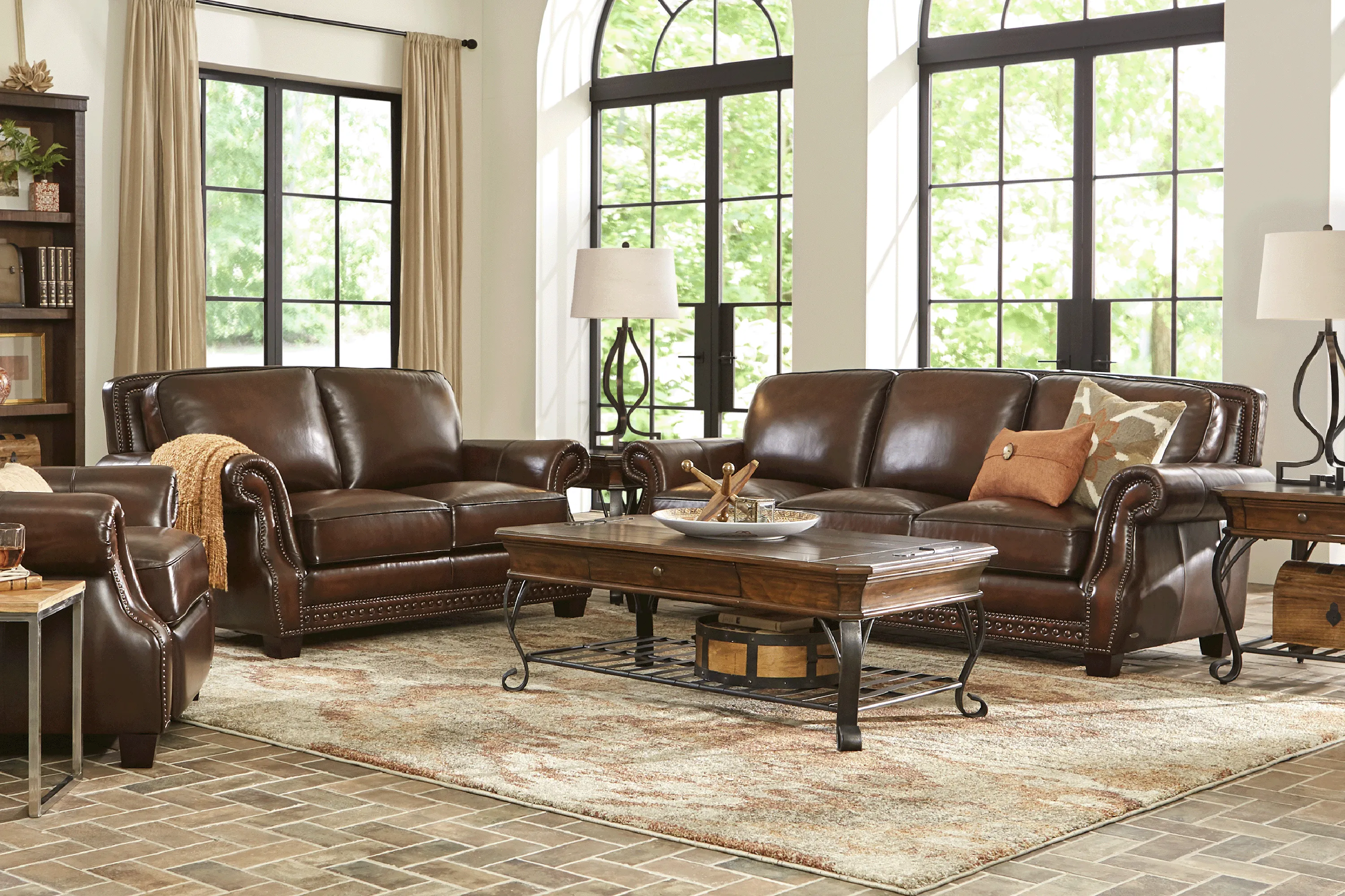 Calvano Brown Leather 5 Pc Living Room - Thumbnail - Image 1