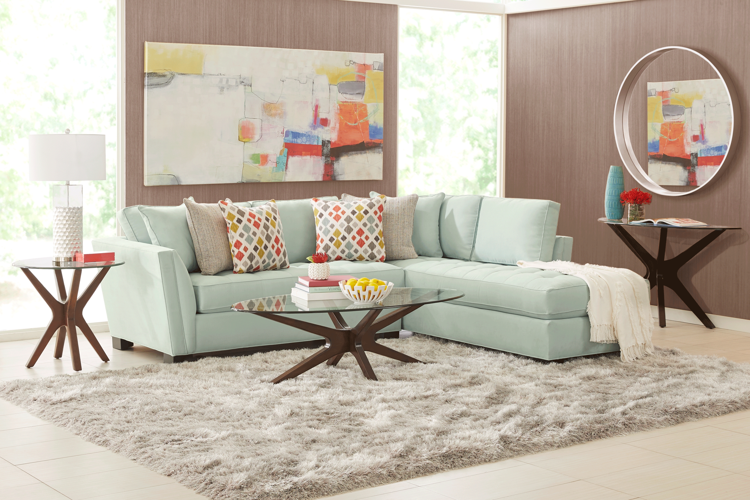 Cindy Crawford Home Calvin Heights Aqua Microfiber 2 Pc Sectional - Thumbnail - Image 2