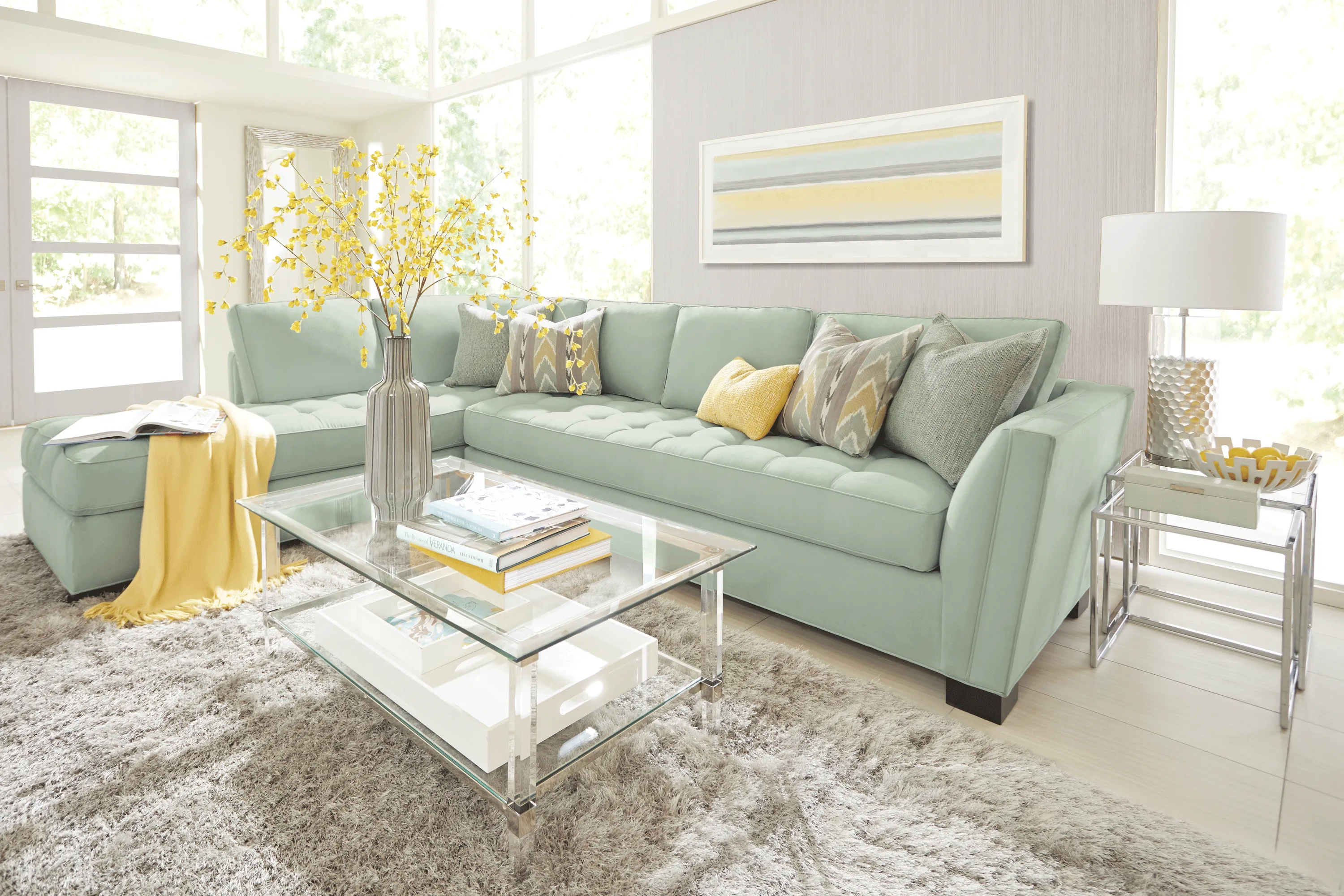 Cindy Crawford Home Calvin Heights Aqua Microfiber 2 Pc XL Sectional - Thumbnail - Image 2