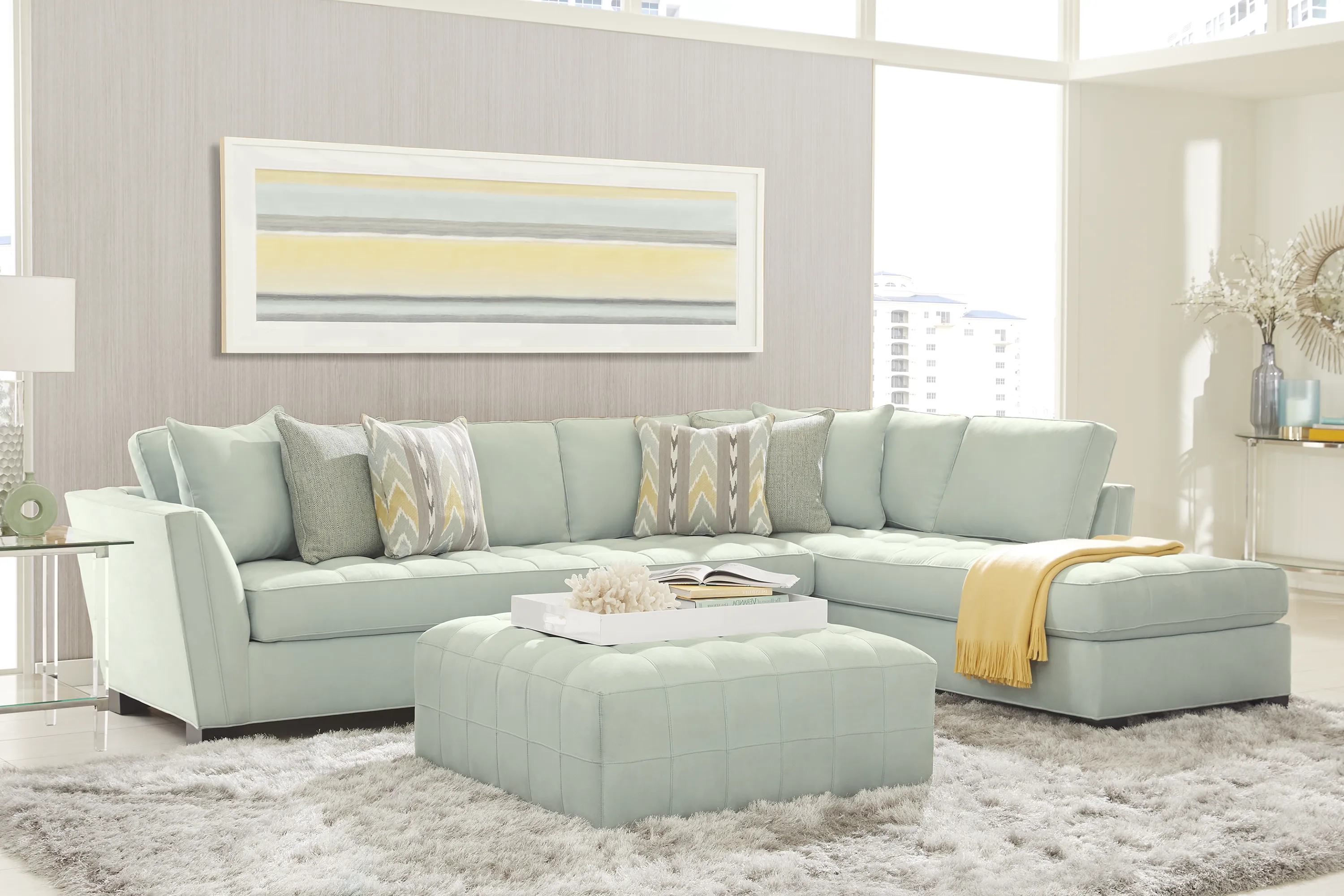 Cindy Crawford Home Calvin Heights Aqua Microfiber 2 Pc XL Sectional - Thumbnail - Image 2