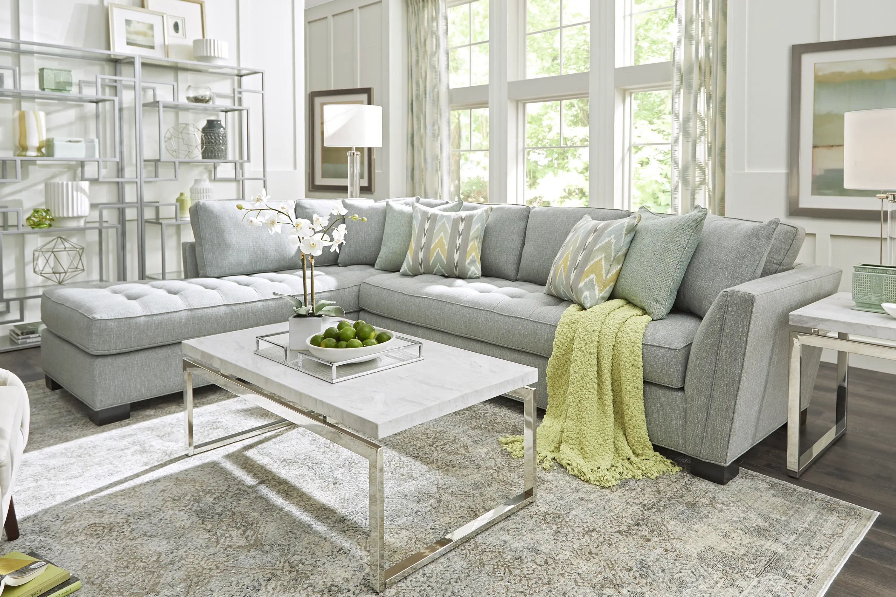 Cindy Crawford Home Calvin Heights Bluestone Textured 2 Pc Sectional - Thumbnail - Image 2