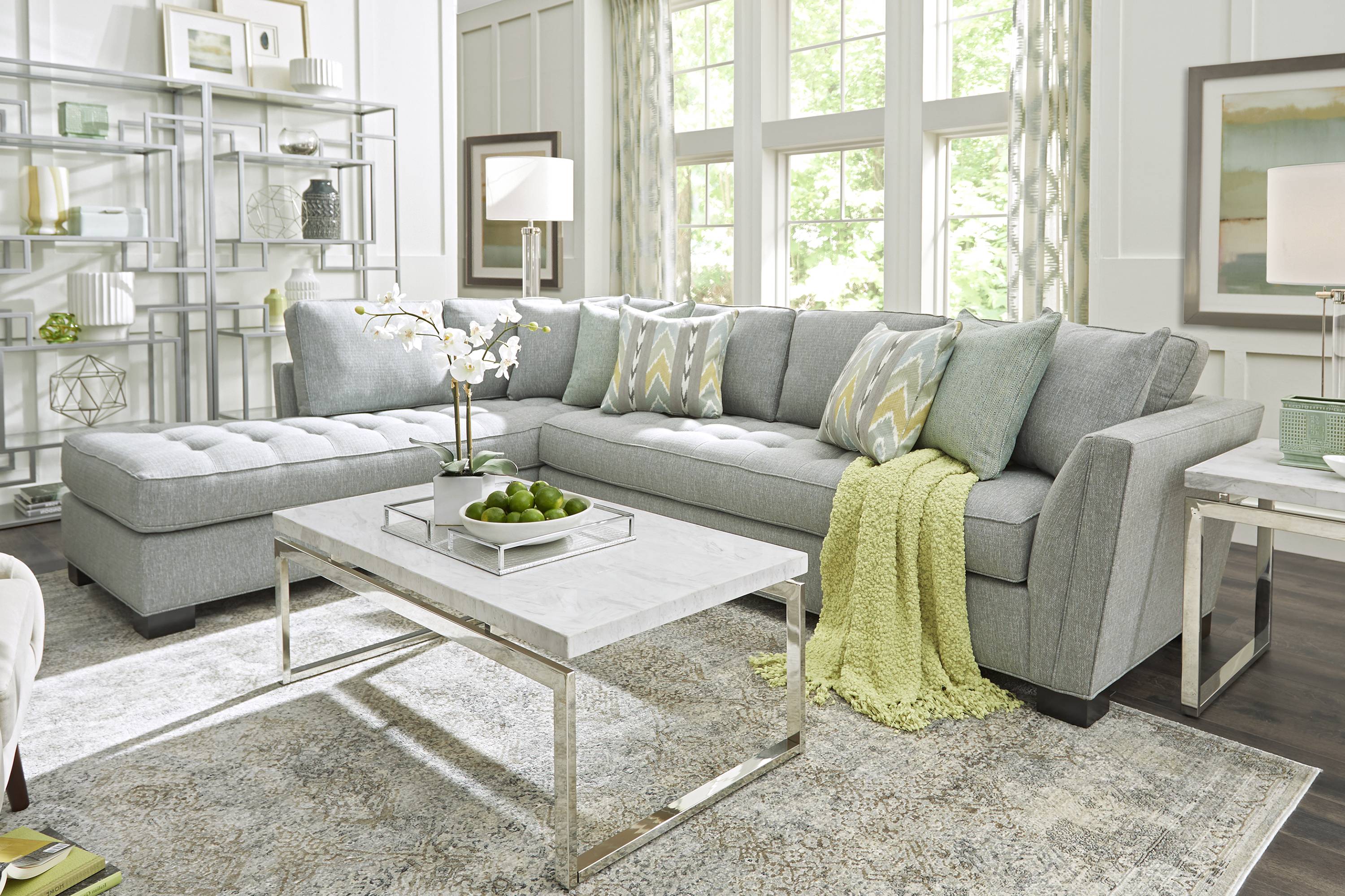 Cindy Crawford Home Calvin Heights Bluestone Textured 2 Pc XL Sectional - Thumbnail - Image 2
