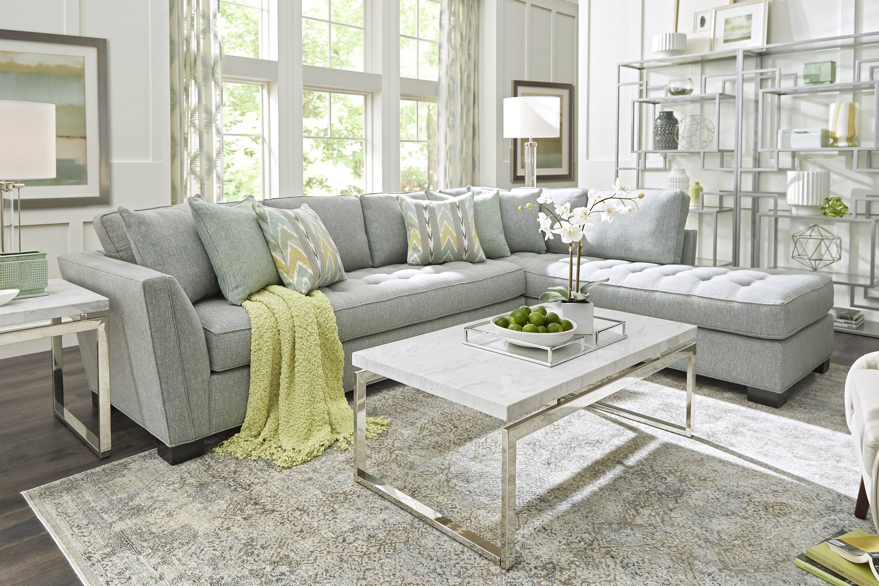 Cindy Crawford Home Calvin Heights Bluestone Textured 2 Pc XL Sectional - Thumbnail - Image 2