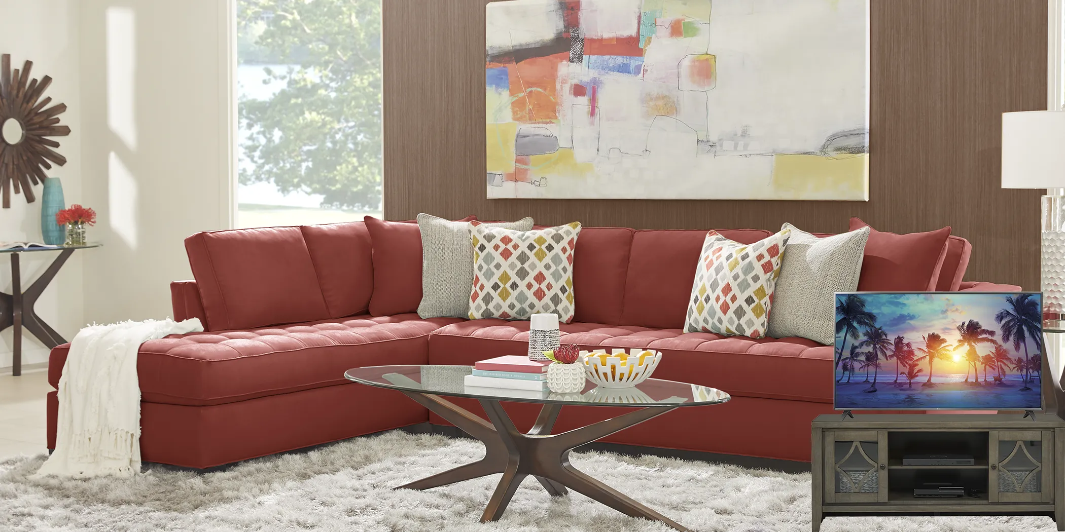 Cindy Crawford Home Calvin Heights Brick 6 Pc XL Sectional Living Room Plus 70 in. TV - Thumbnail - Image 1