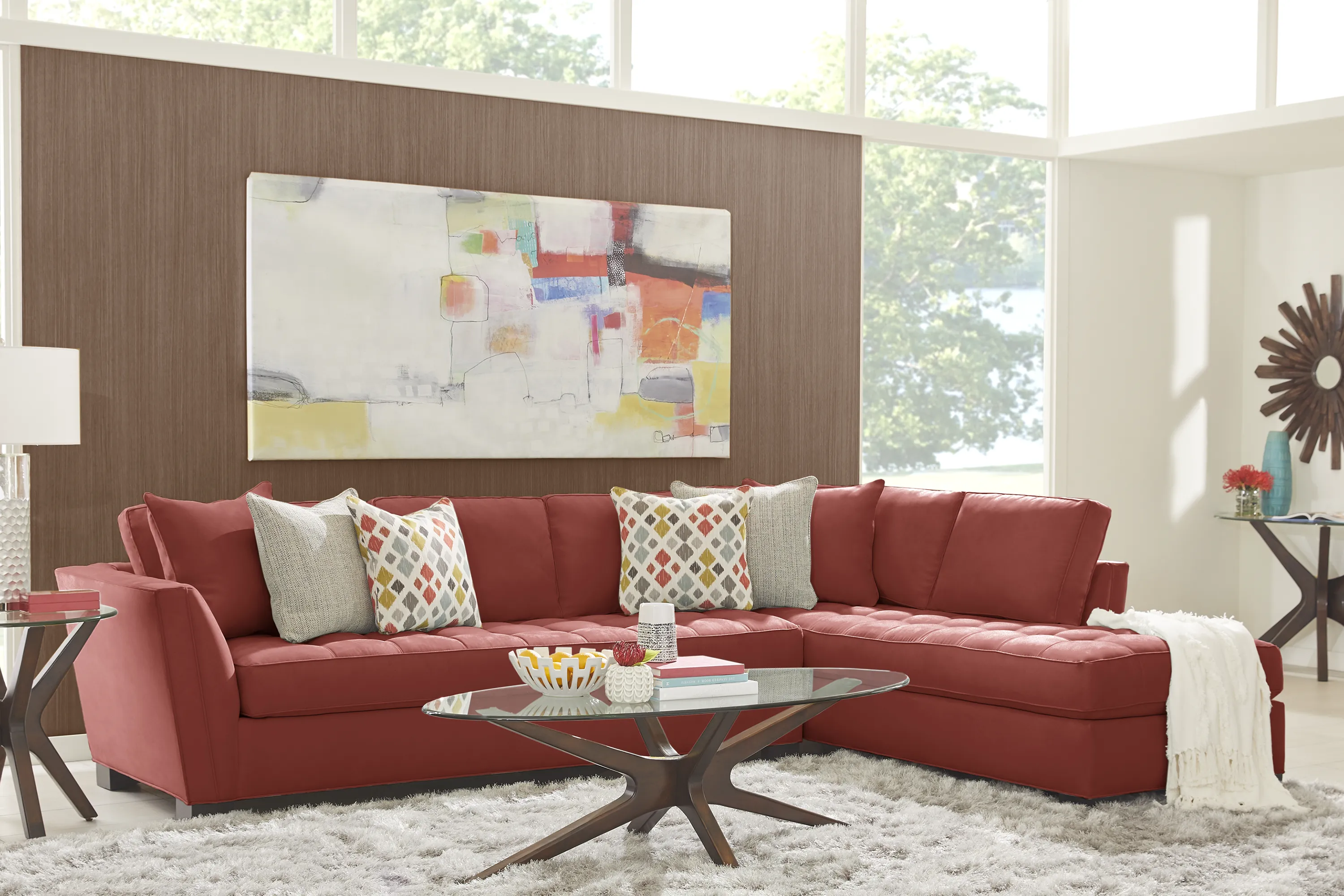 Cindy Crawford Home Calvin Heights Brick Microfiber 2 Pc XL Sectional - Thumbnail - Image 2