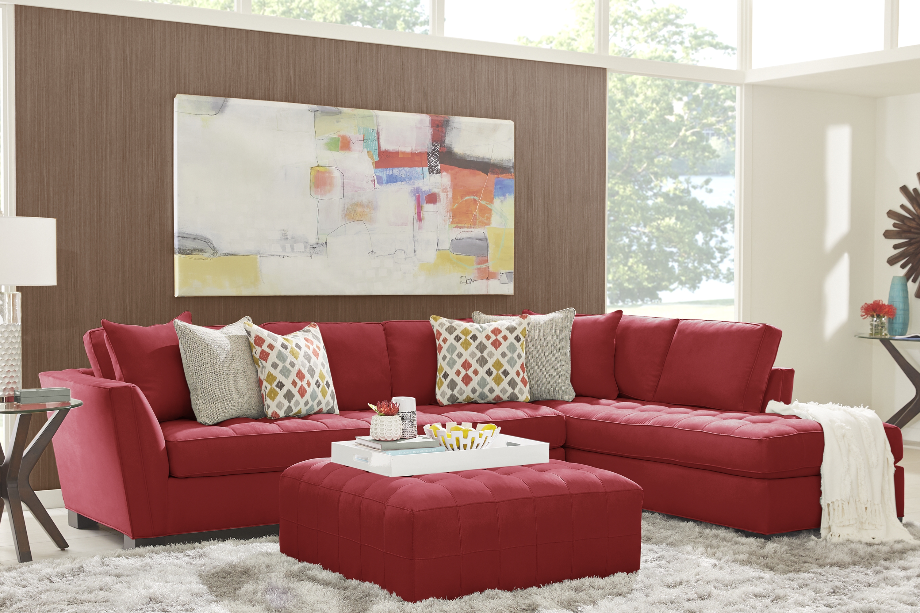 Cindy Crawford Home Calvin Heights Cardinal Microfiber 2 Pc XL Sectional - Thumbnail - Image 2
