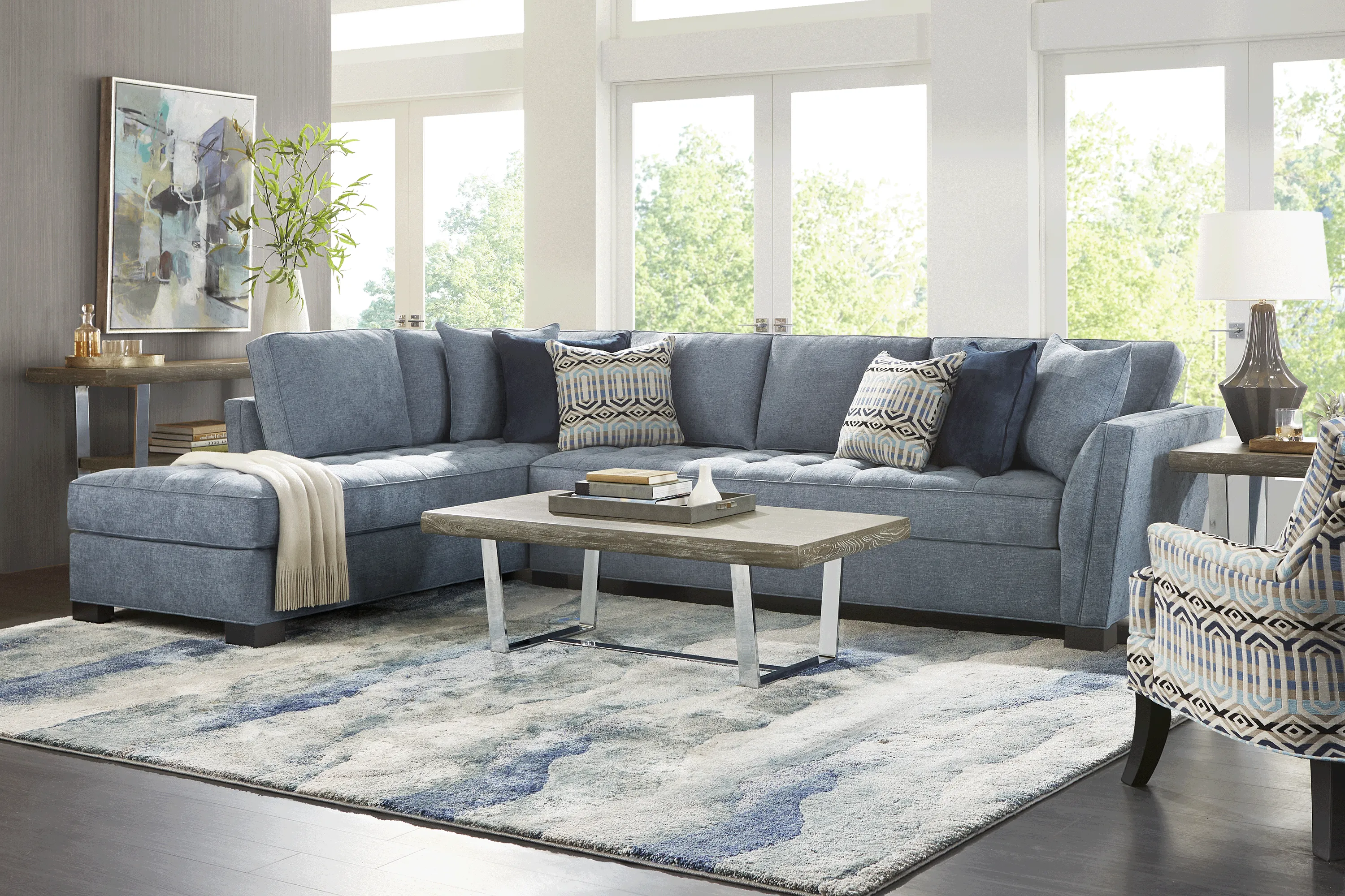 Calvin Heights Chambray Textured 2 Pc XL Sectional - Thumbnail - Image 2