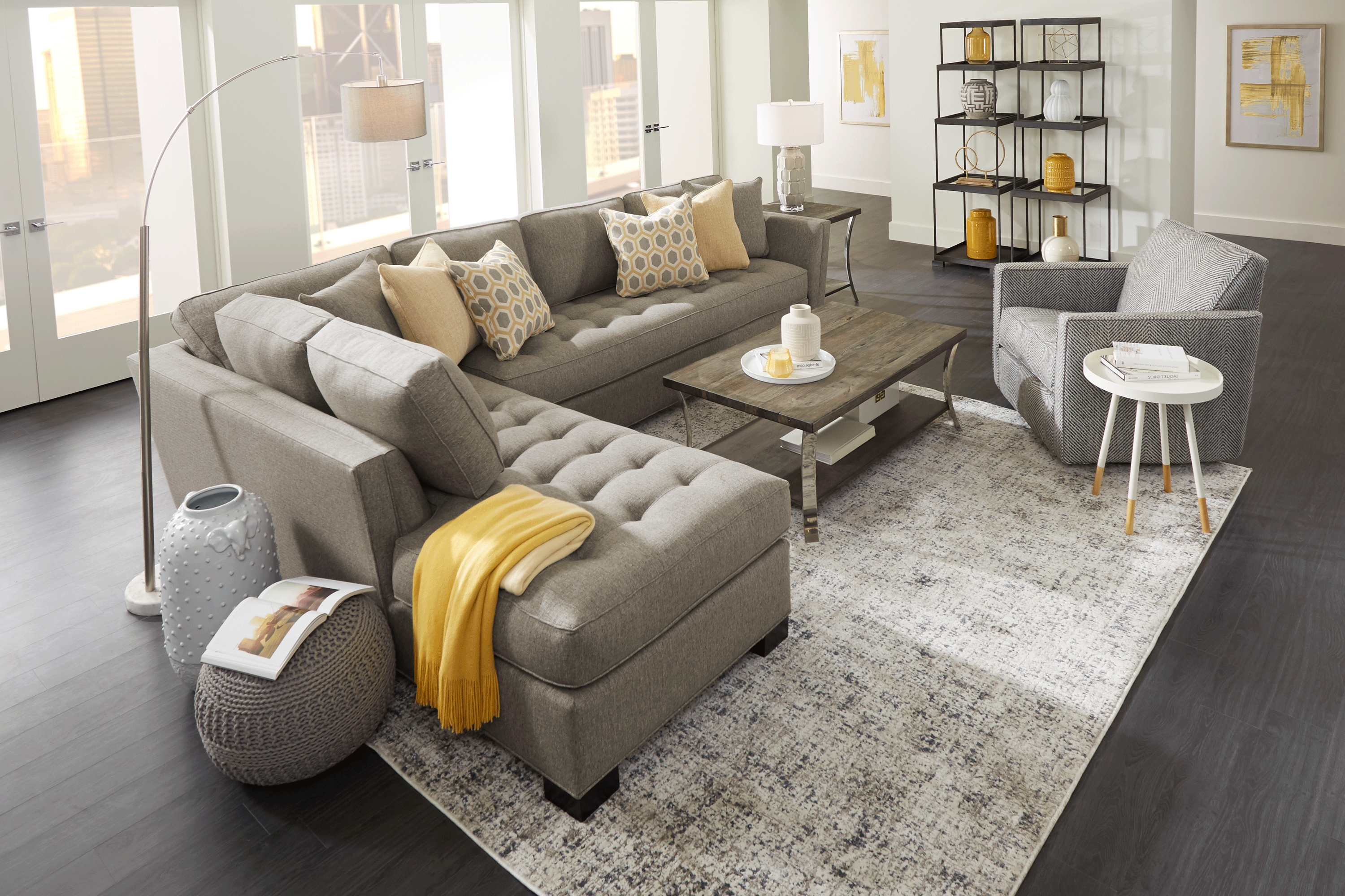 Calvin Heights Cobblestone Textured 2 Pc XL Sectional - Thumbnail - Image 2