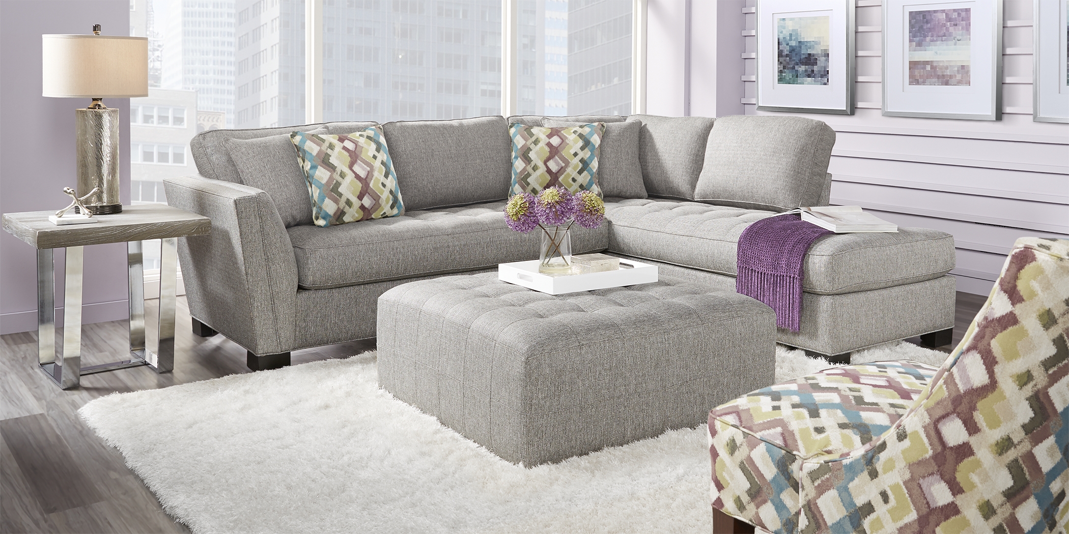 Cindy Crawford Home Calvin Heights Gray Textured 3 Pc Sectional Living Room - Thumbnail - Image 1