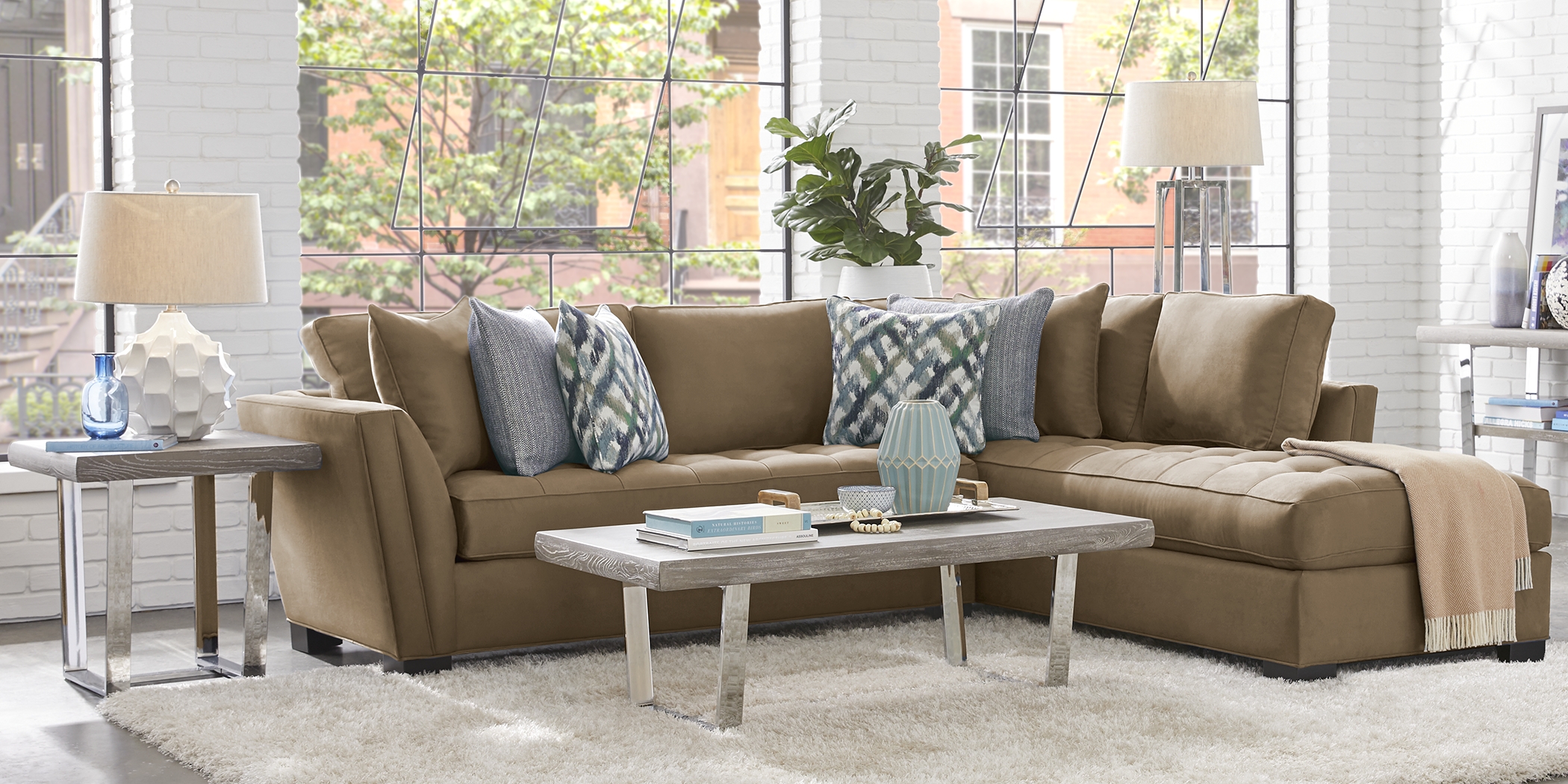 Cindy Crawford Home Calvin Heights Khaki Microfiber 2 Pc Sectional - Thumbnail - Image 2