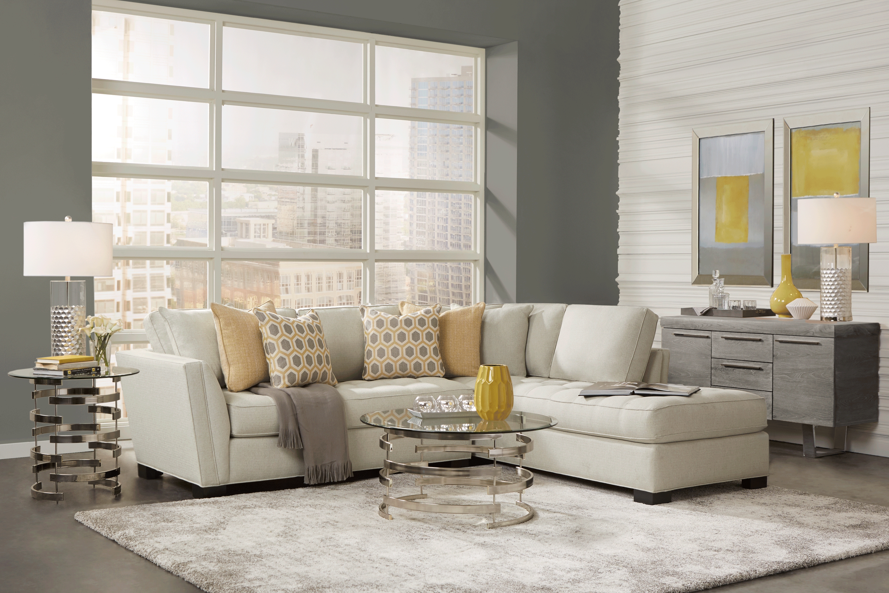 Calvin Heights Oatmeal Textured 2 Pc Sectional - Thumbnail - Image 2