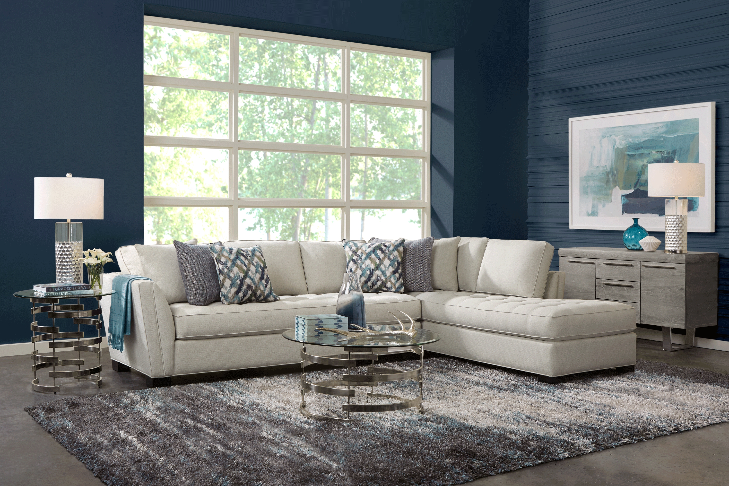 Calvin Heights Oatmeal Textured 2 Pc XL Sectional - Thumbnail - Image 2