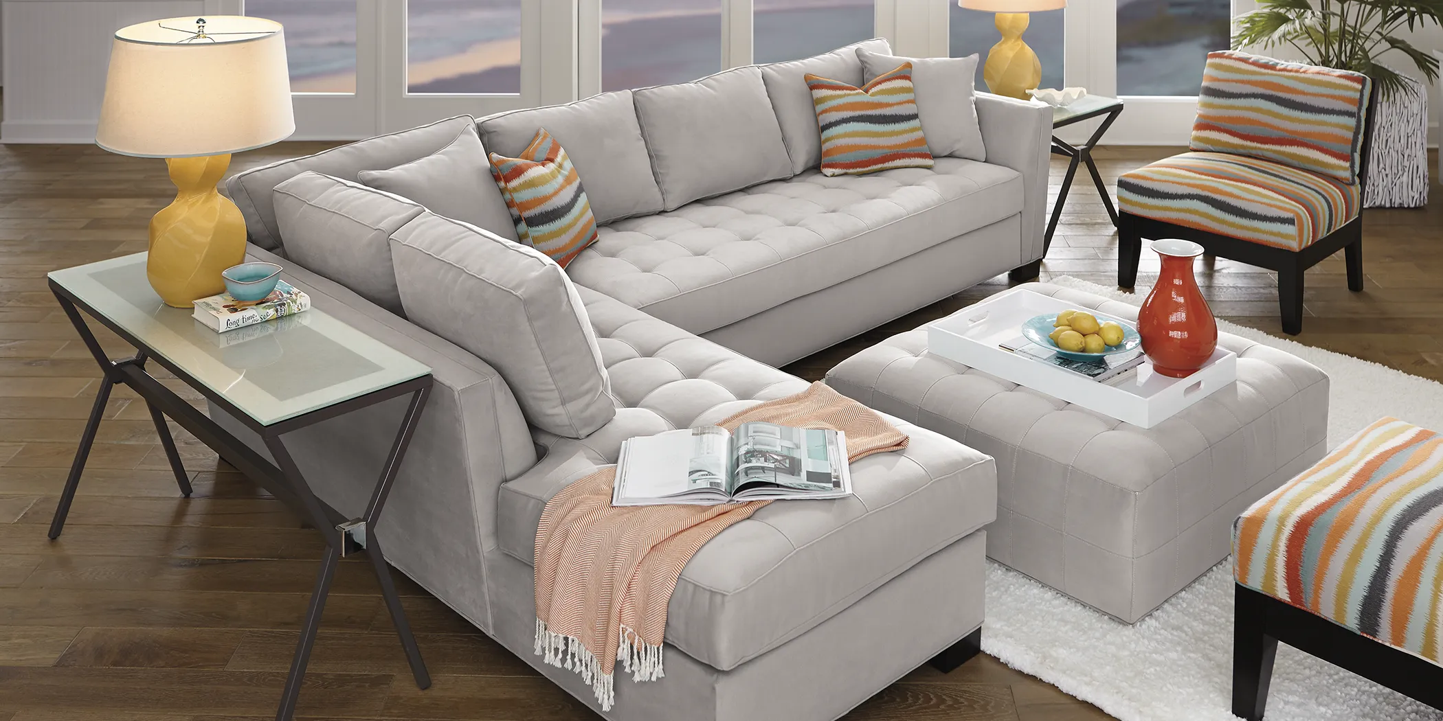 Cindy Crawford Home Calvin Heights Platinum 3 Pc XL Sectional Living Room - Thumbnail - Image 1