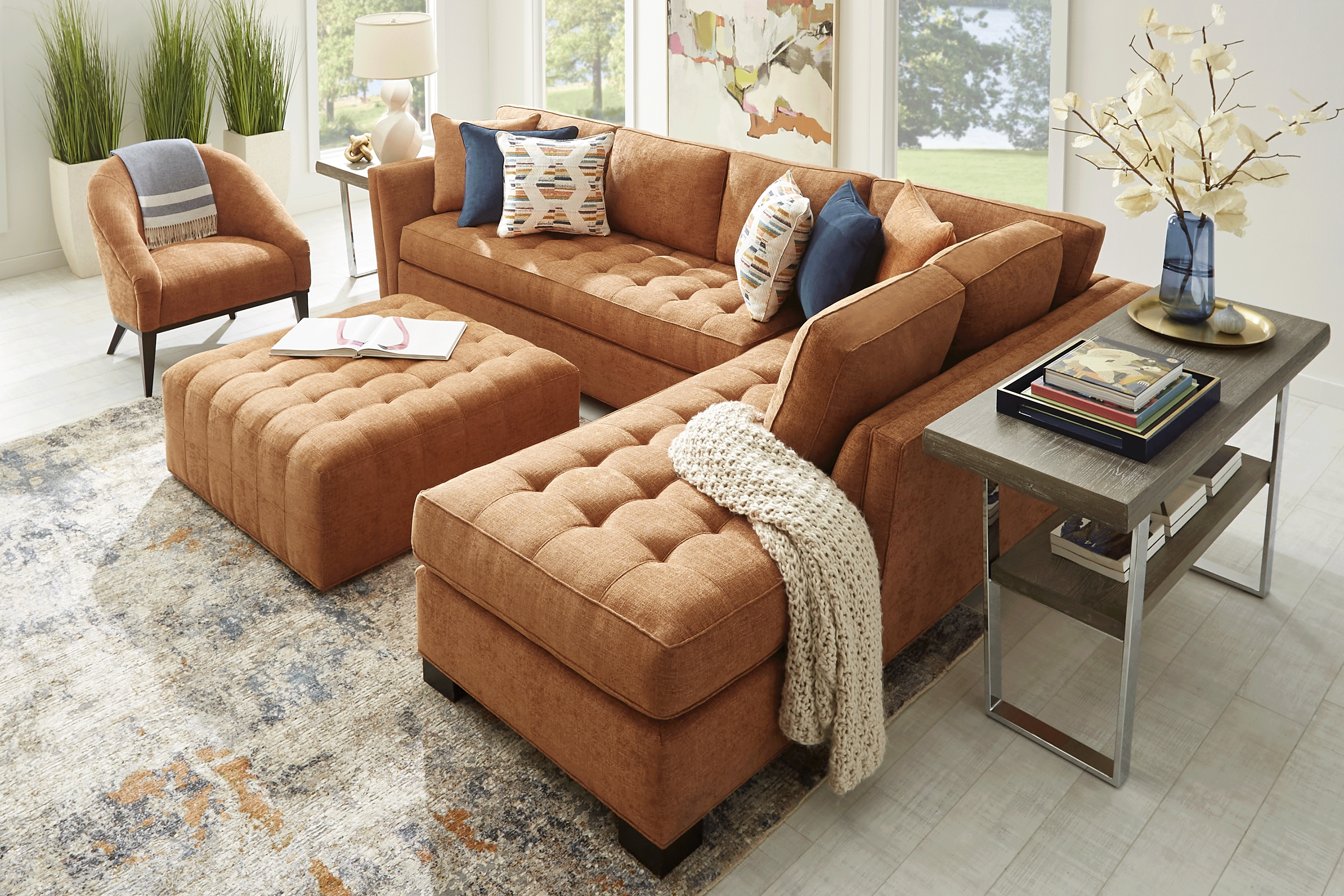 Calvin Heights Russet Textured 2 Pc XL Sectional - Thumbnail - Image 2