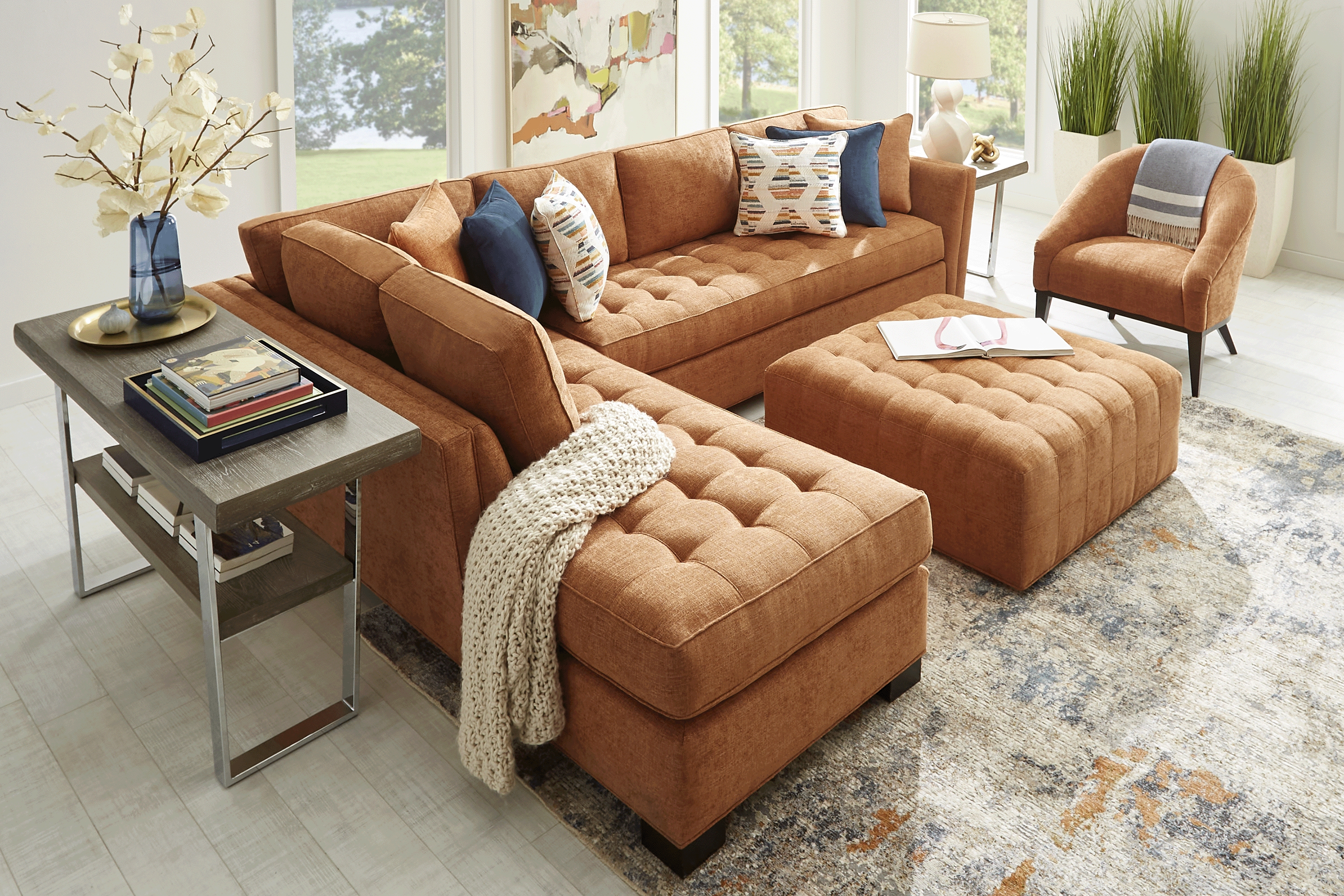 Calvin Heights Russet Textured 2 Pc XL Sectional - Thumbnail - Image 2