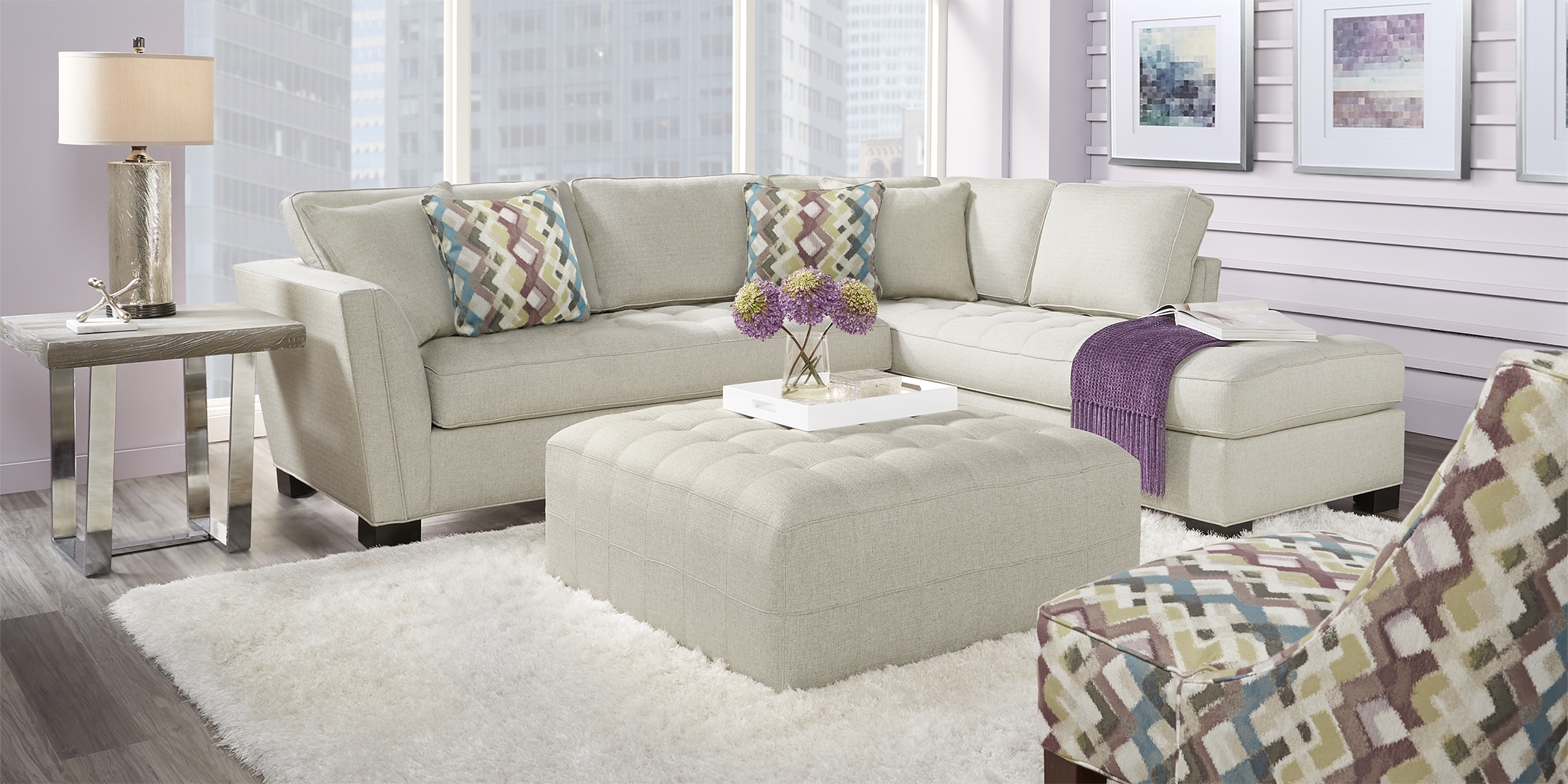 Cindy Crawford Home Calvin Heights Sand 3 Pc Sectional Living Room - Thumbnail - Image 1