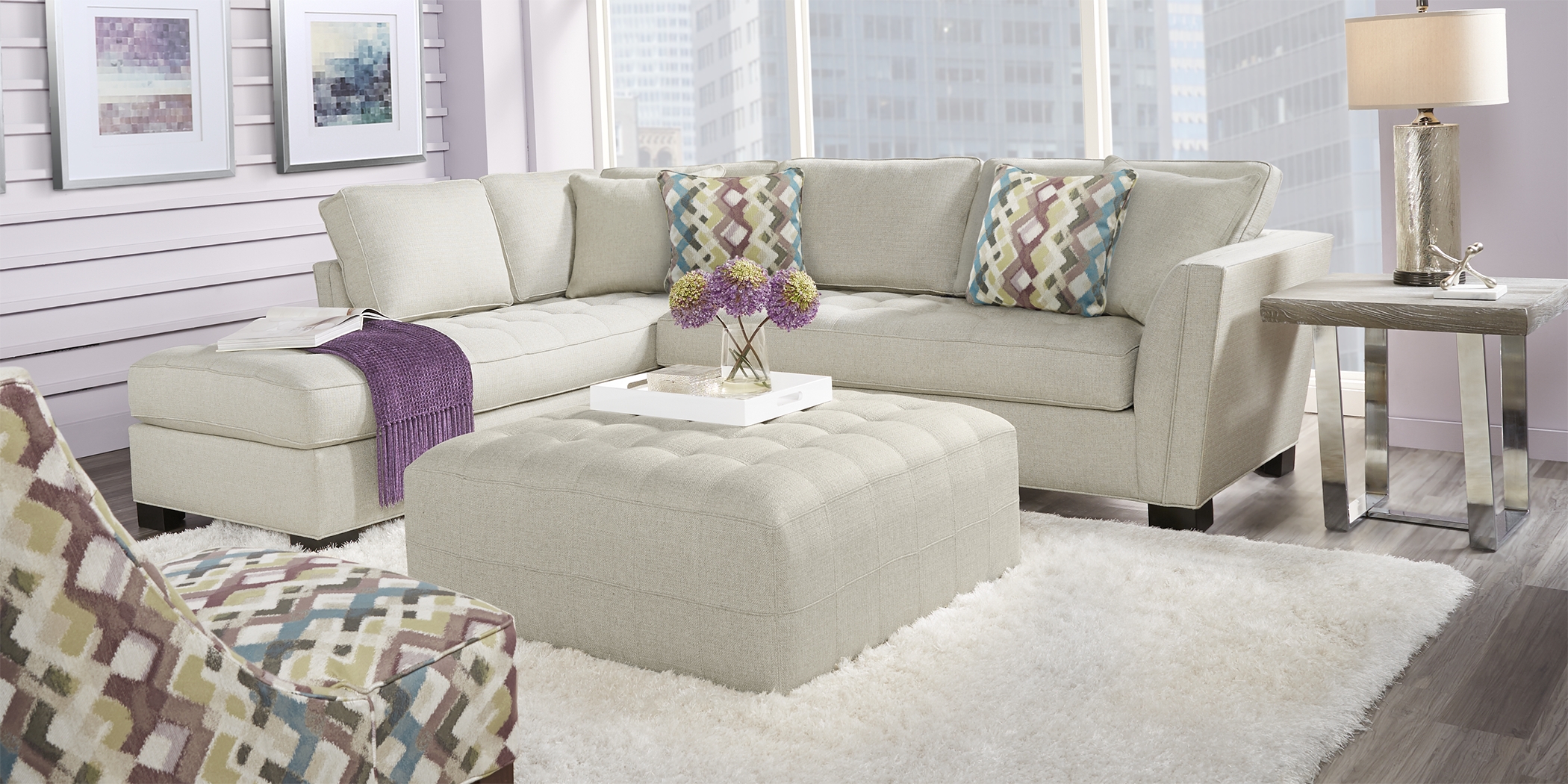 Cindy Crawford Home Calvin Heights Sand 3 Pc Sectional Living Room - Thumbnail - Image 1