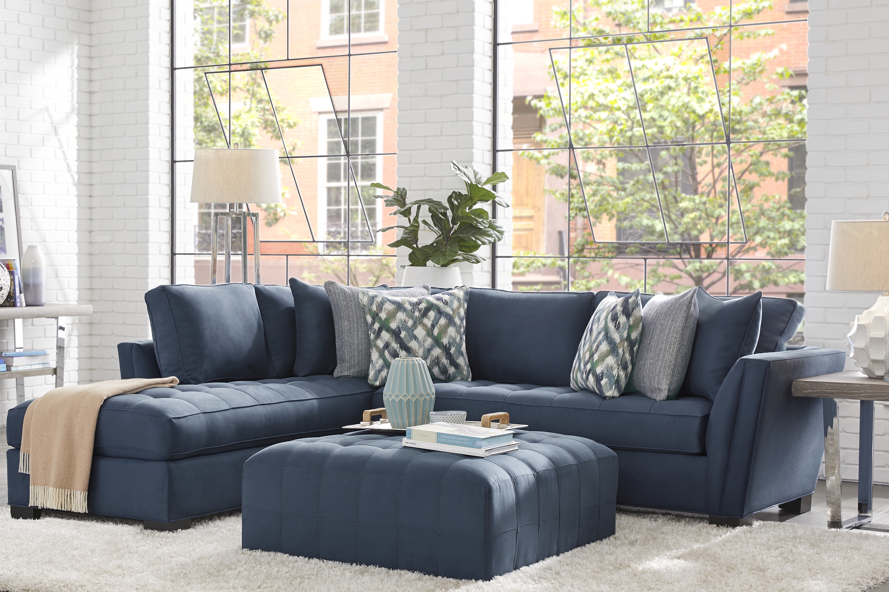 Calvin Heights Sapphire Microfiber 2 Pc Sectional - Thumbnail - Image 2