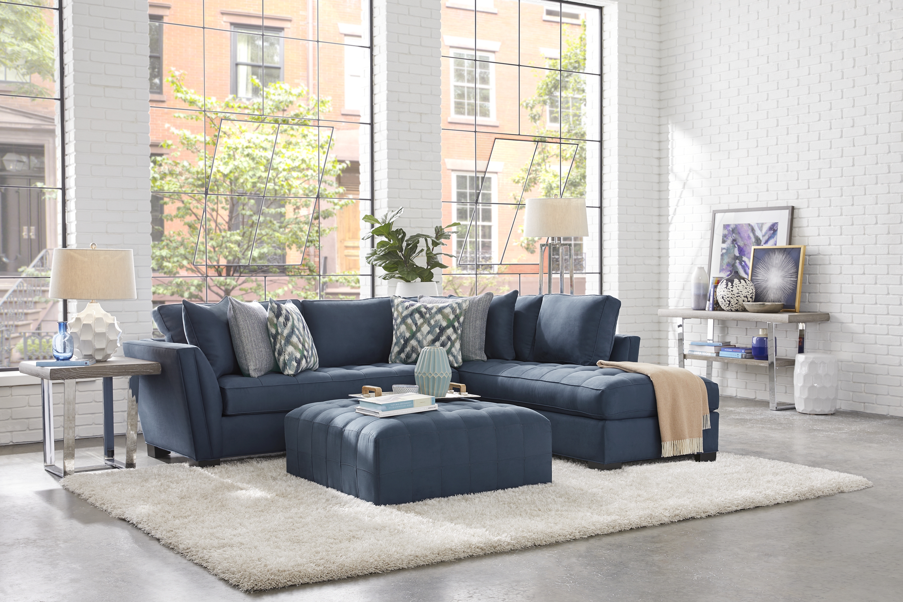 Calvin Heights Sapphire Microfiber 2 Pc Sectional - Thumbnail - Image 2