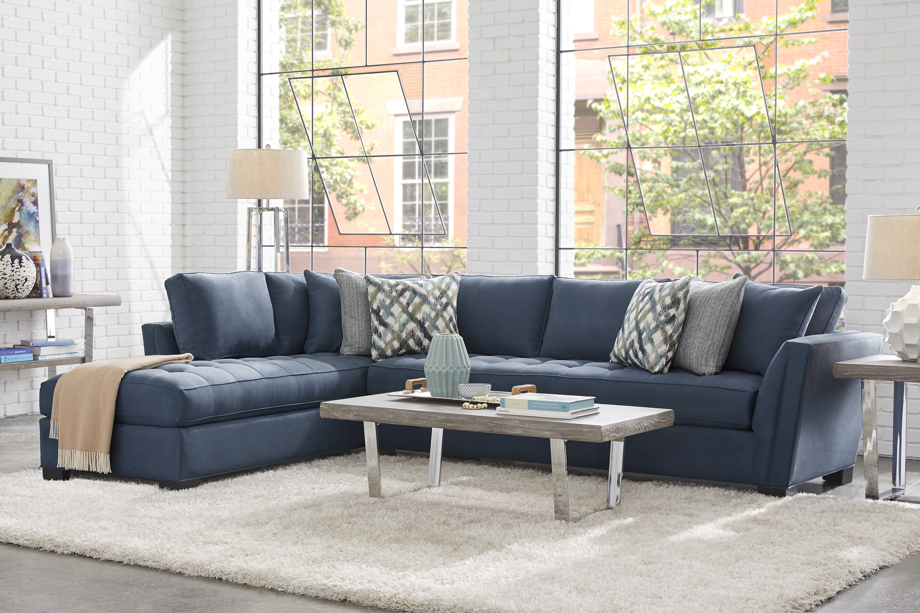 Calvin Heights Sapphire Microfiber 2 Pc XL Sectional - Thumbnail - Image 2