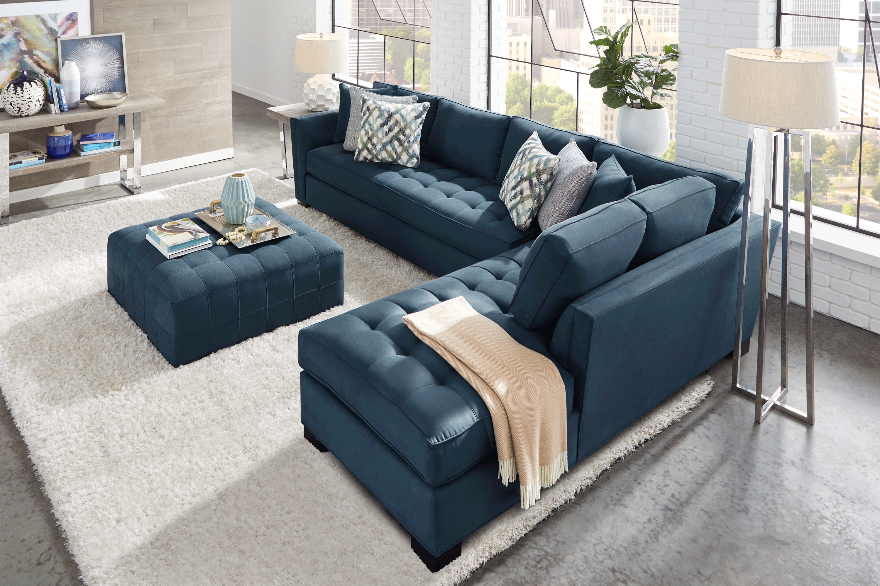 Calvin Heights Sapphire Microfiber 2 Pc XL Sectional - Thumbnail - Image 2