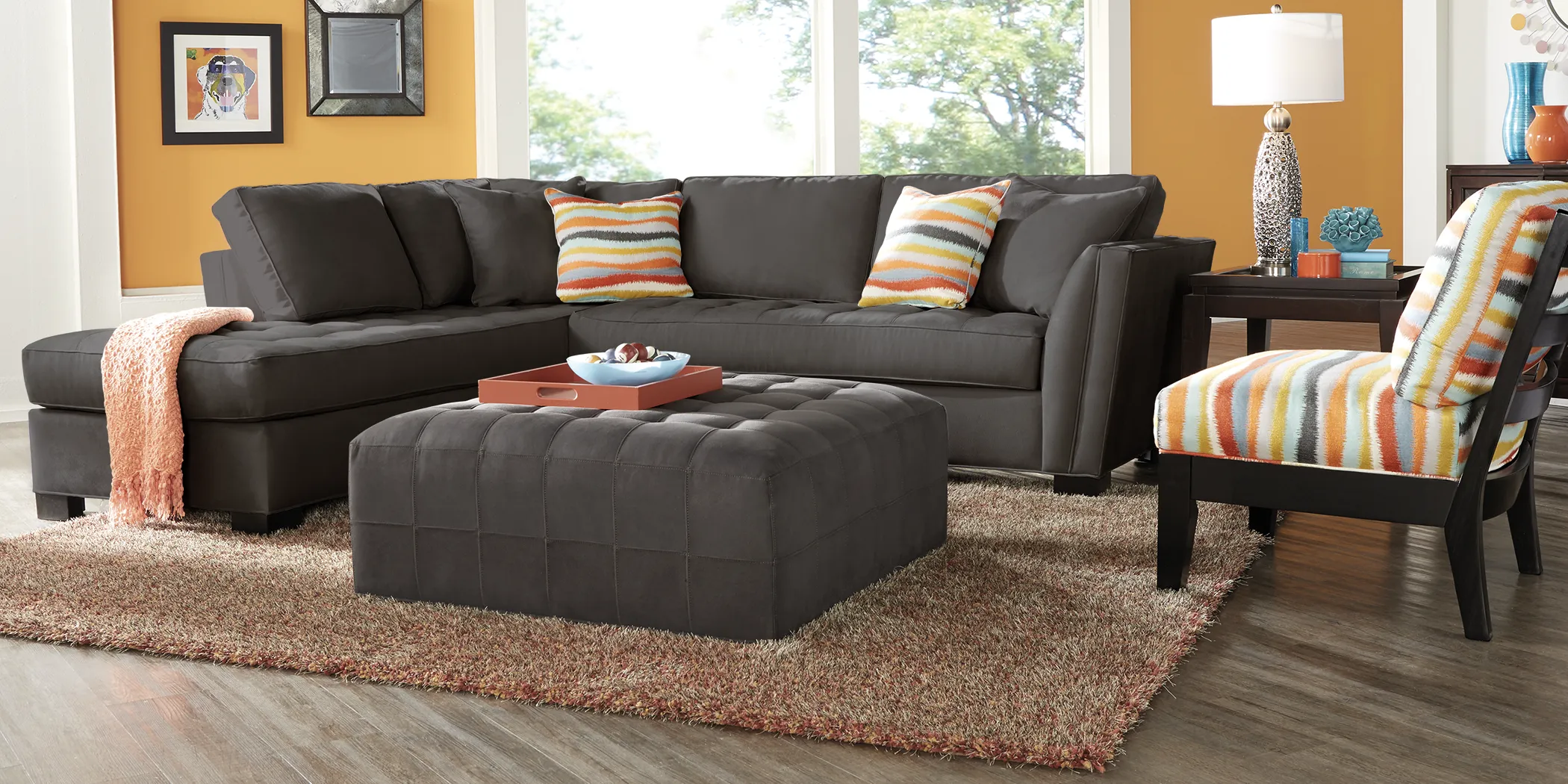 Cindy Crawford Home Calvin Heights Slate Microfiber 3 Pc Sectional Living Room - Thumbnail - Image 1