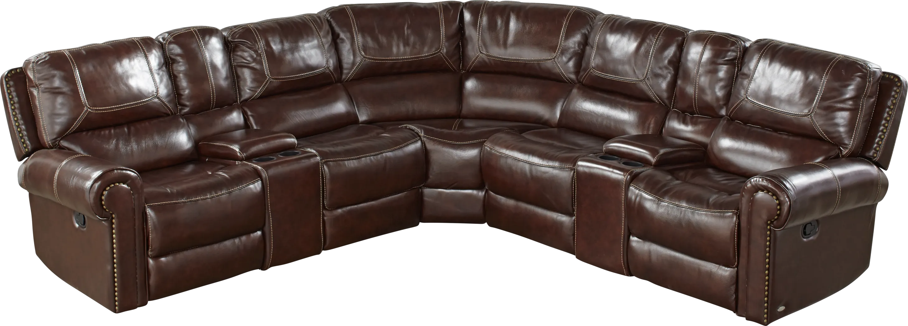 Cindy Crawford Home Campania Brown Leather 7 Pc Reclining Sectional - Thumbnail - Image 1