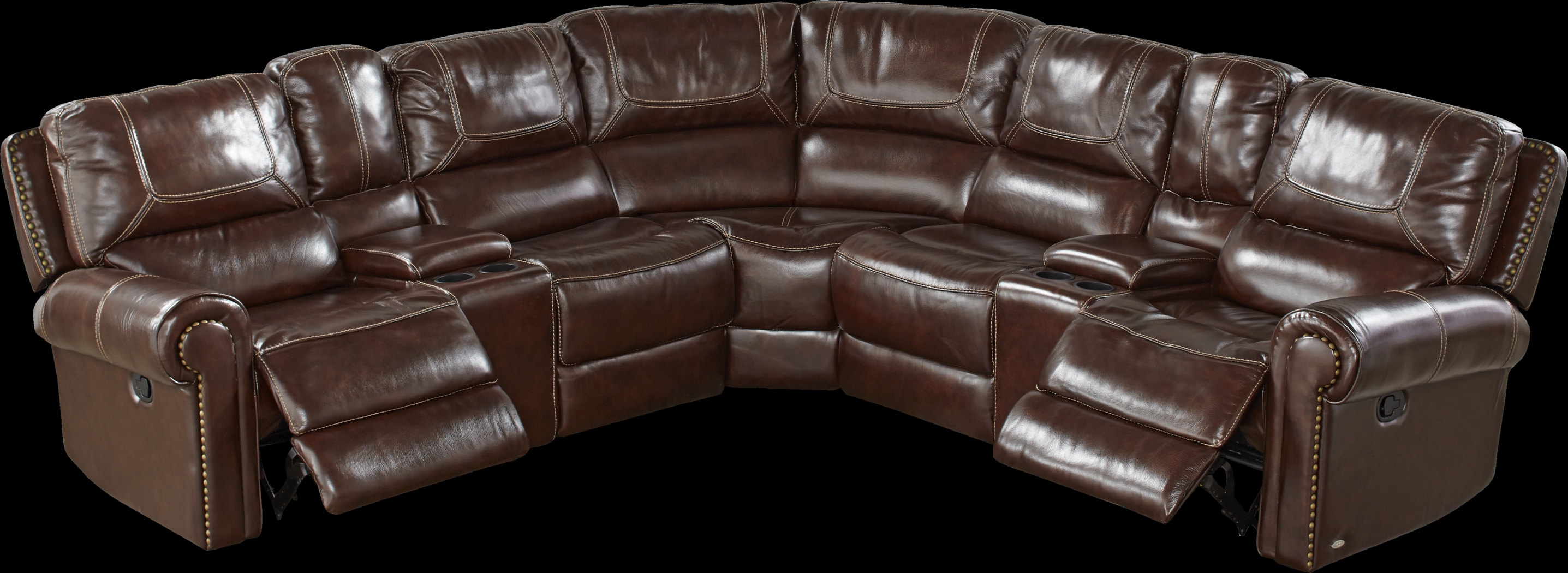 Cindy Crawford Home Campania Brown Leather 7 Pc Reclining Sectional - Thumbnail - Image 2