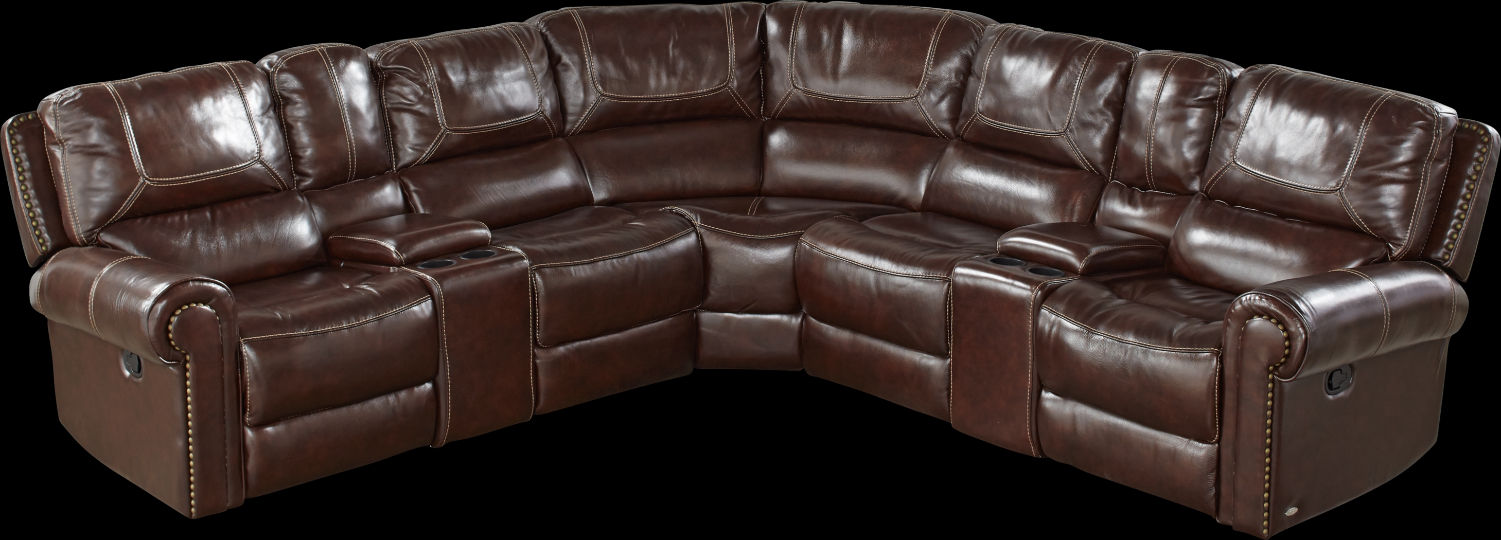 Cindy Crawford Home Campania Brown Leather 7 Pc Reclining Sectional - Thumbnail - Image 1