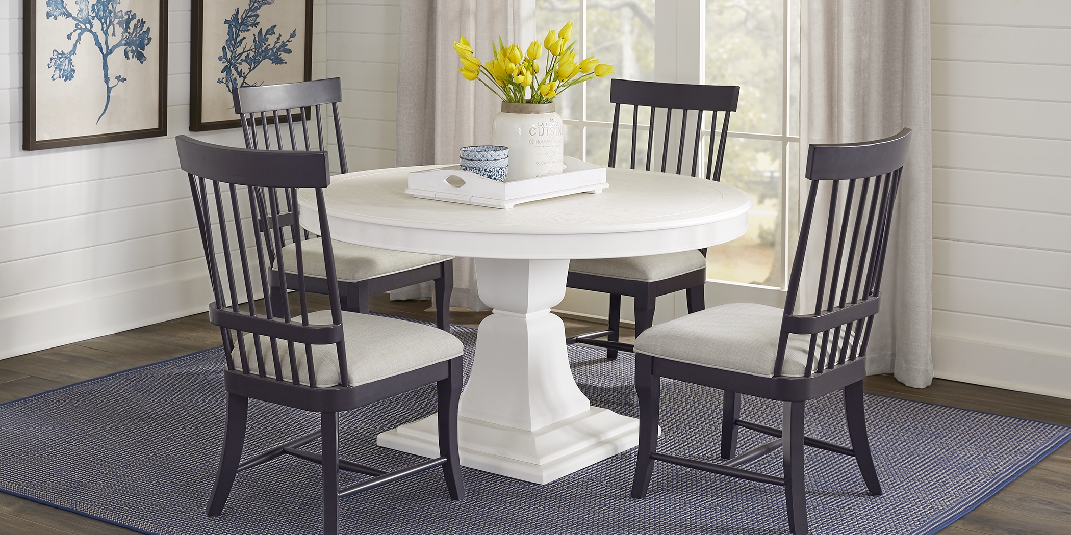 Cindy Crawford Home Cape Cottage White 5 Pc Dining Set with Black Chairs - Thumbnail - Image 2