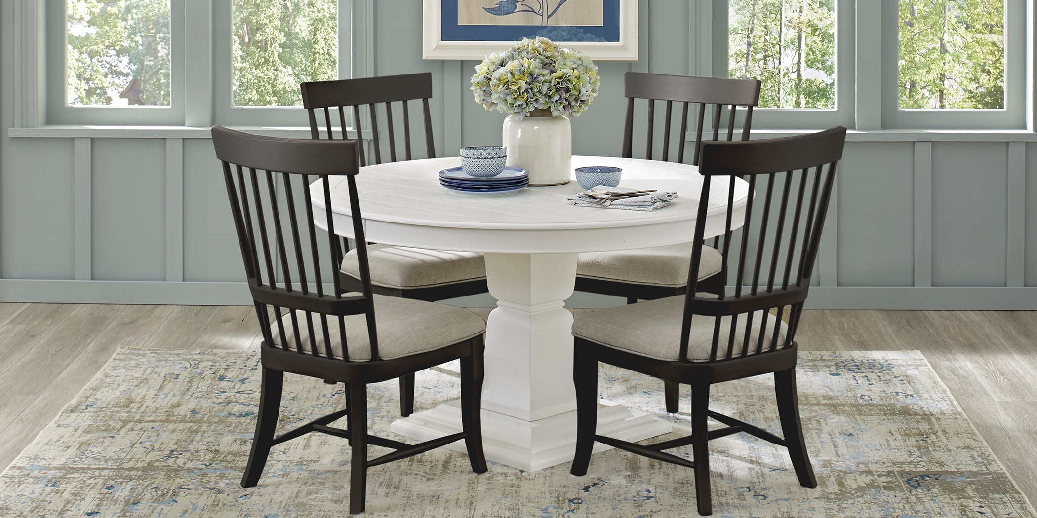 Cindy Crawford Home Cape Cottage White 5 Pc Dining Set with Black Chairs - Thumbnail - Image 1