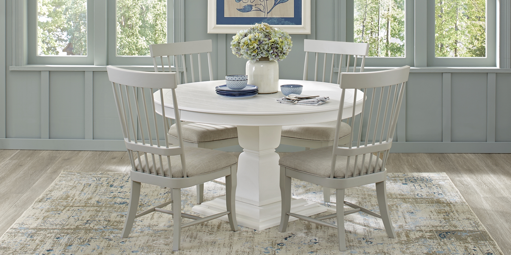 Cindy Crawford Home Cape Cottage White 5 Pc Dining Set with Gray Chairs - Thumbnail - Image 1
