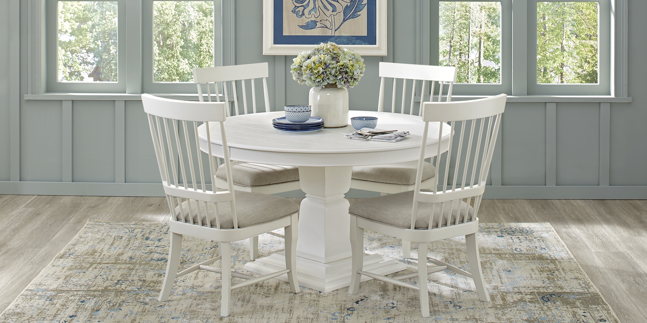 Cindy Crawford Home Cape Cottage White 5 Pc Dining Set with White Chairs - Thumbnail - Image 1