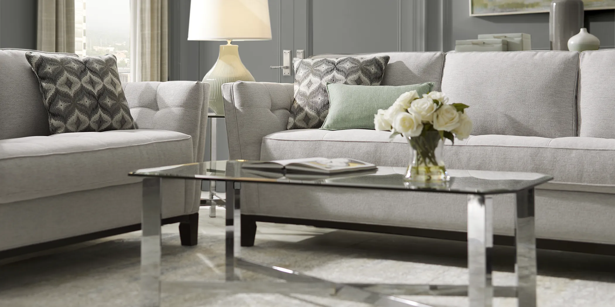 Cindy Crawford Home Central Boulevard Ash Textured 7 Pc Living Room - Thumbnail - Image 2
