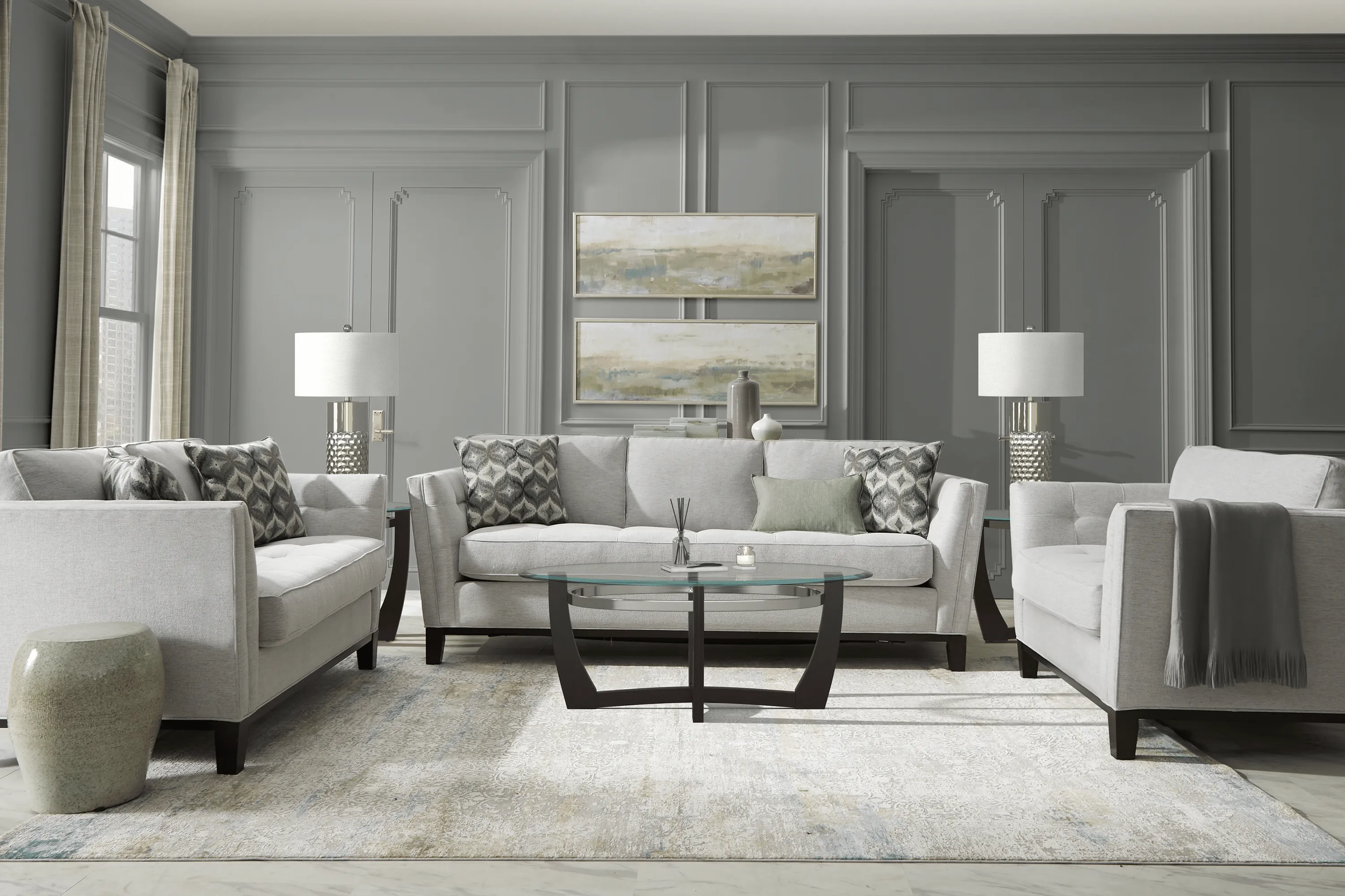 Cindy Crawford Home Central Boulevard Ash Textured 7 Pc Living Room - Thumbnail - Image 1