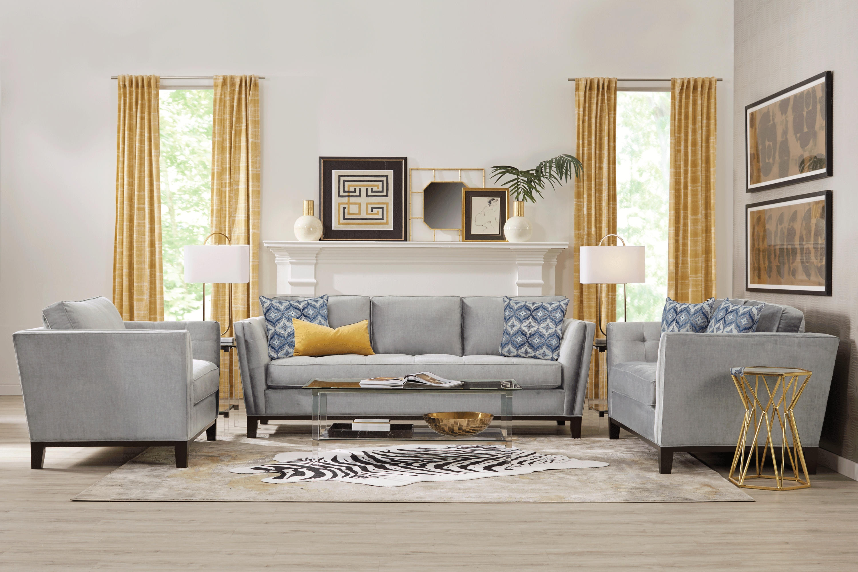 Cindy Crawford Home Central Boulevard Bluestone Textured Sofa - Thumbnail - Image 2
