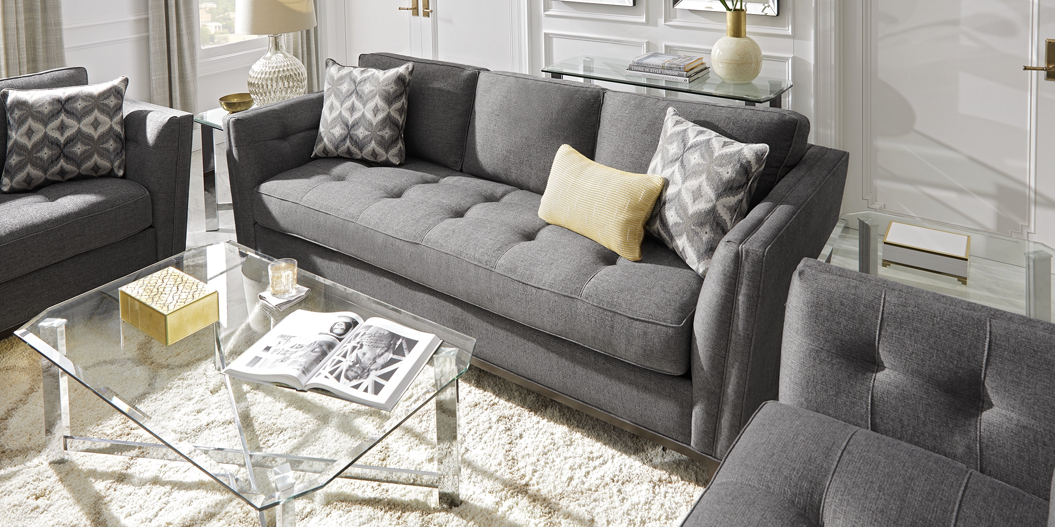Cindy Crawford Home Central Boulevard Charcoal Textured Loveseat - Thumbnail - Image 3