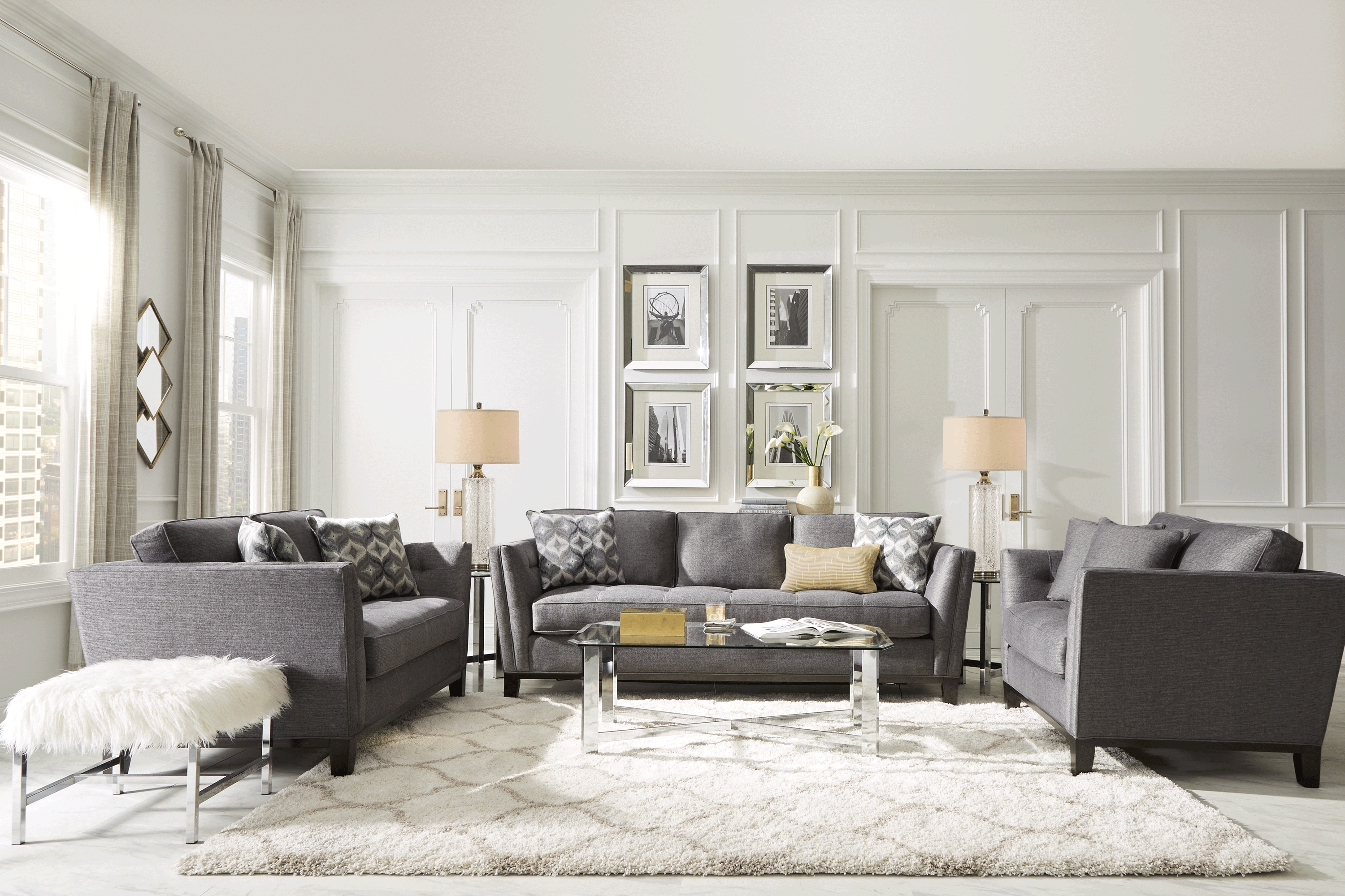 Cindy Crawford Home Central Boulevard Charcoal Textured Loveseat - Thumbnail - Image 2