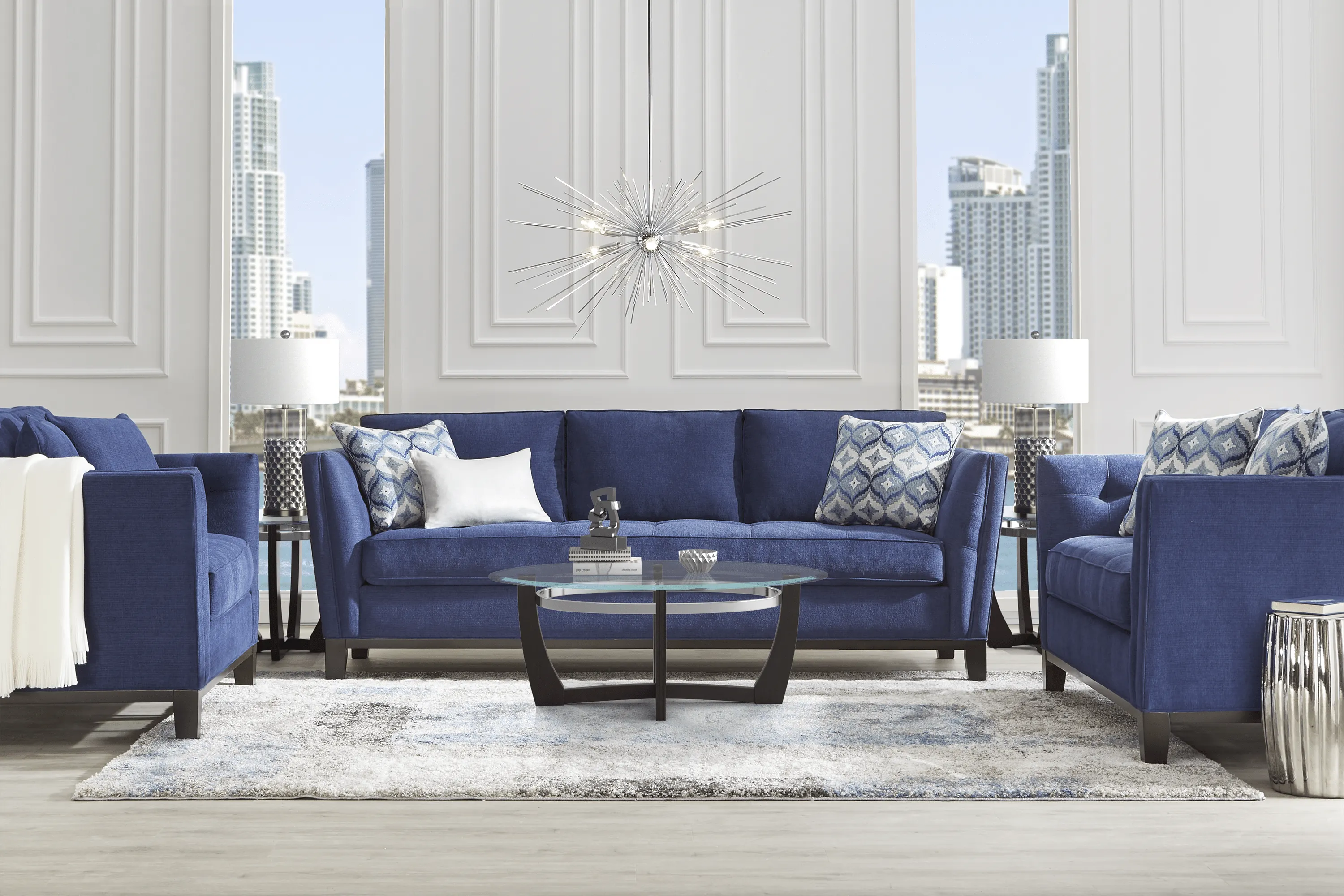 Cindy Crawford Home Central Boulevard Cobalt Textured Sofa - Thumbnail - Image 2