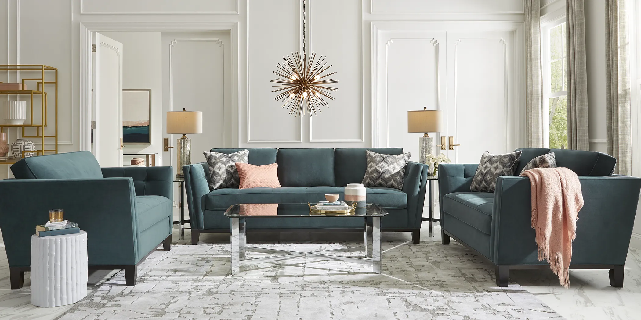 Cindy Crawford Home Central Boulevard Evergreen Textured 5 Pc Living Room - Thumbnail - Image 1
