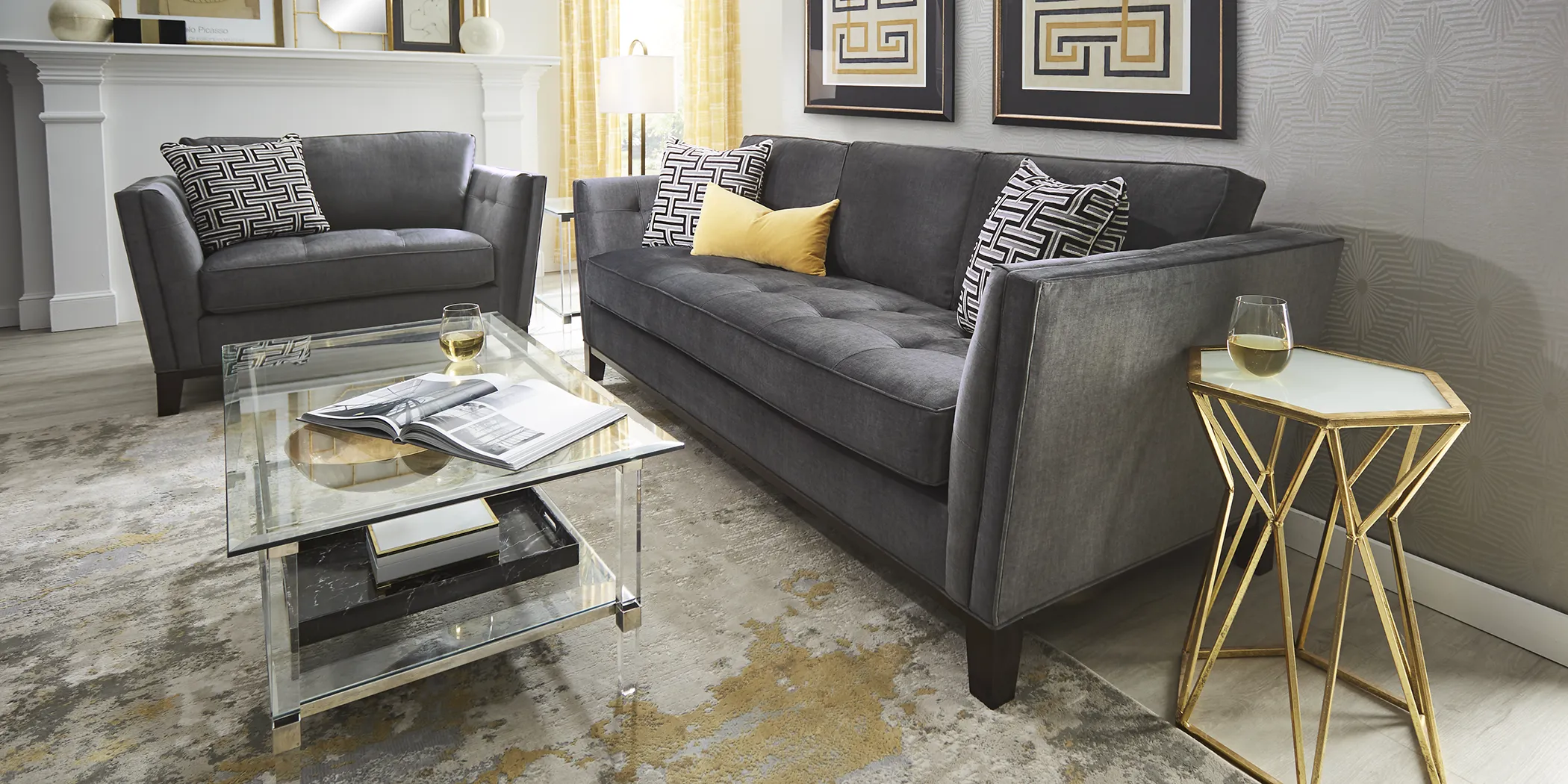 Cindy Crawford Home Central Boulevard Gray Plush Sofa - Thumbnail - Image 3