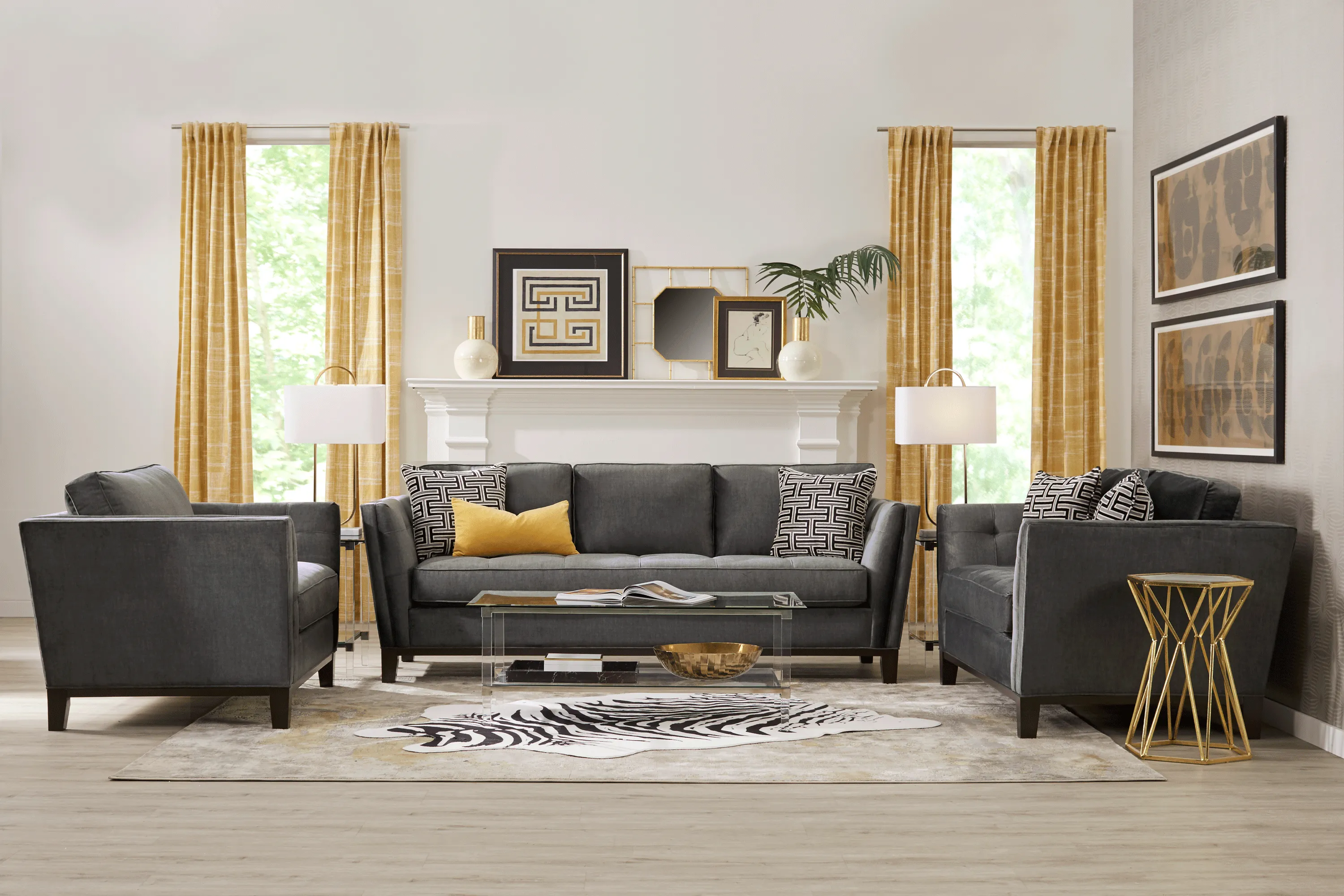 Cindy Crawford Home Central Boulevard Gray Plush Sofa - Thumbnail - Image 2