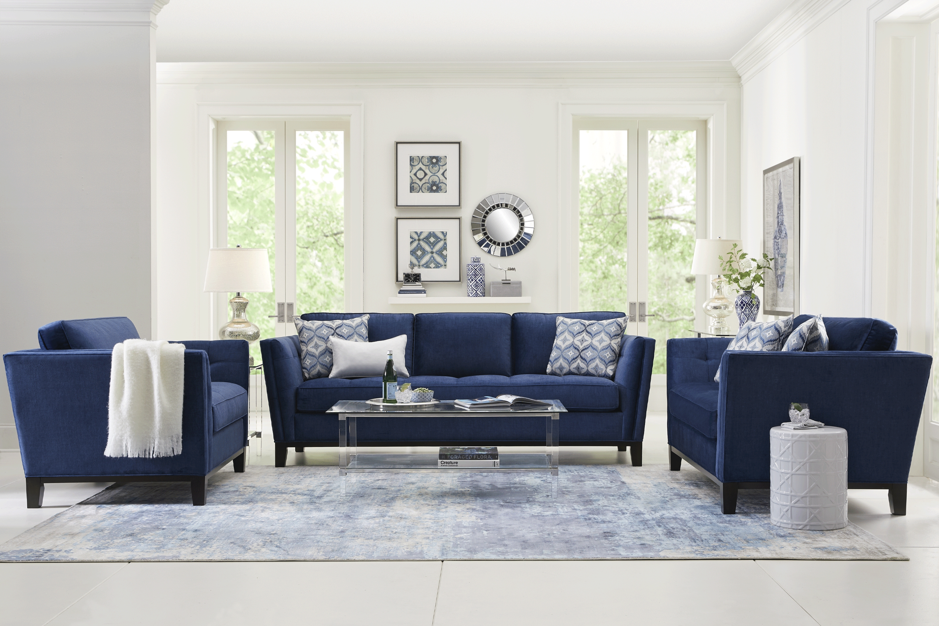 Cindy Crawford Home Central Boulevard Ink Plush Sofa - Thumbnail - Image 2