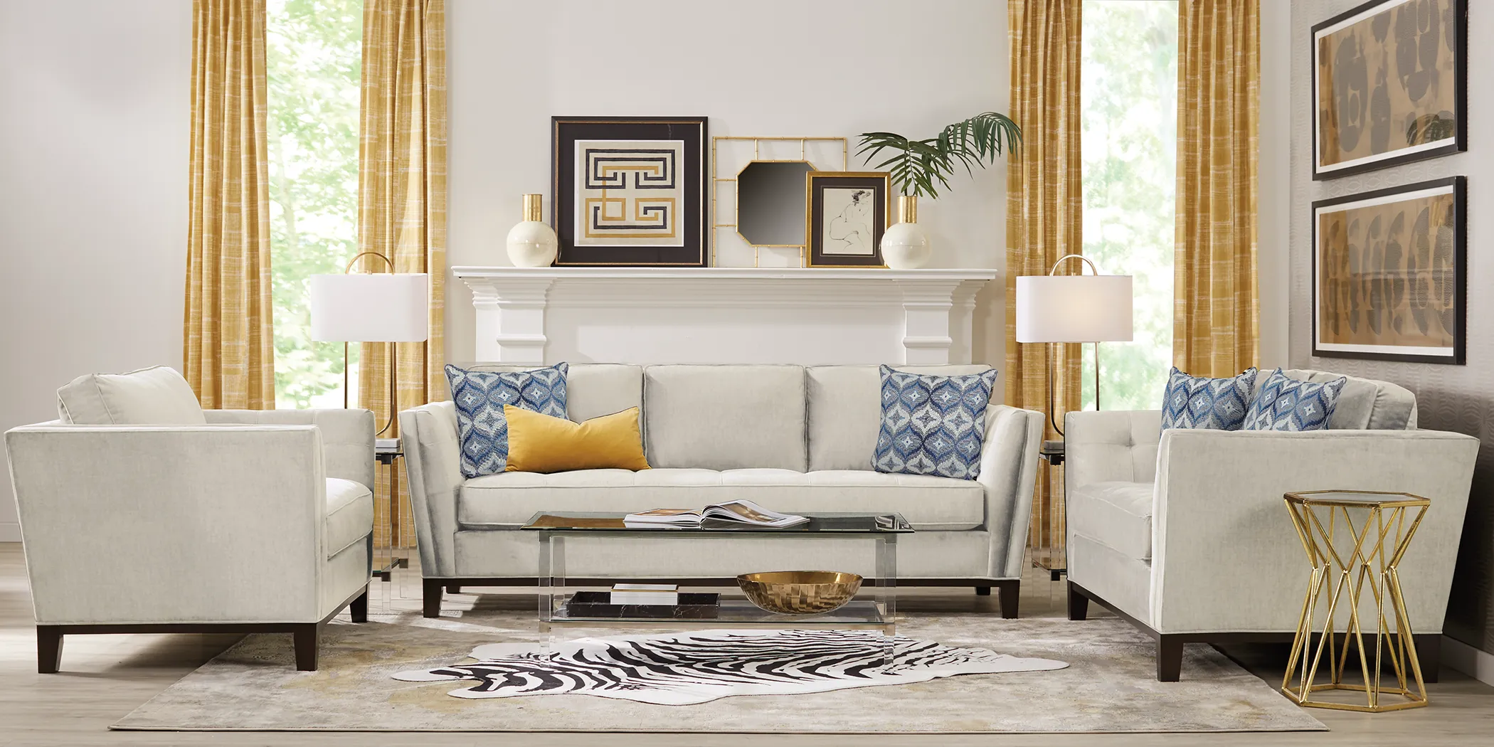 Cindy Crawford Home Central Boulevard Off-White Textured 7 Pc Living Room - Thumbnail - Image 1
