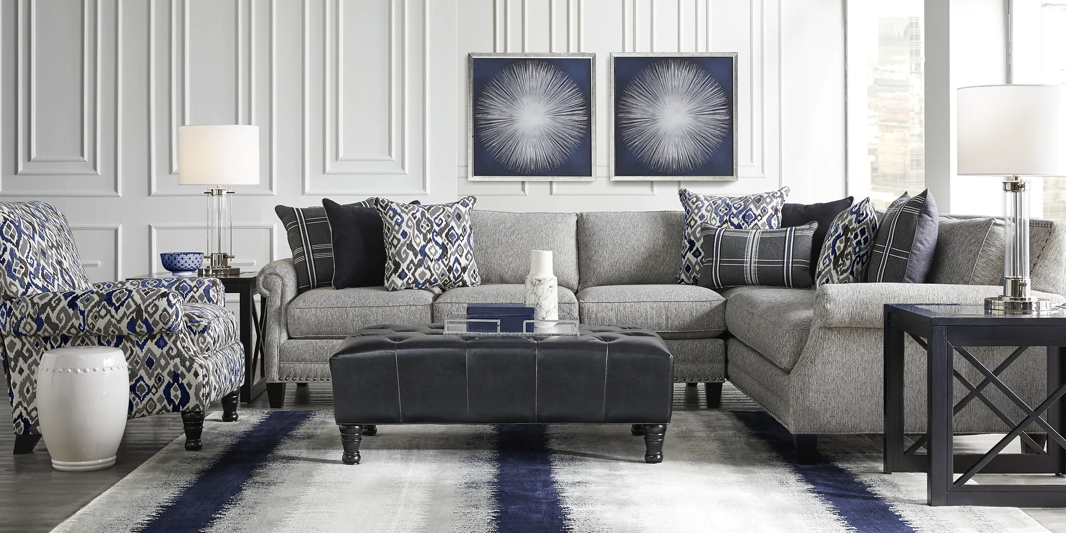 Cindy Crawford Home Champlain Heights Pewter 3 Pc Sectional Living Room - Thumbnail - Image 1