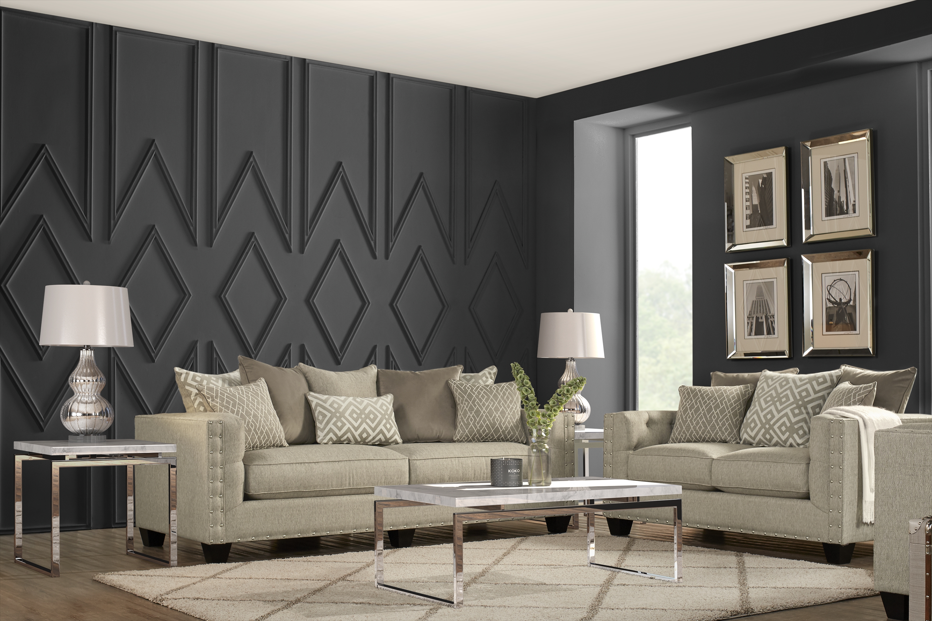 Cindy Crawford Home Chelsea Hills Beige 2 Pc Living Room - Thumbnail - Image 1